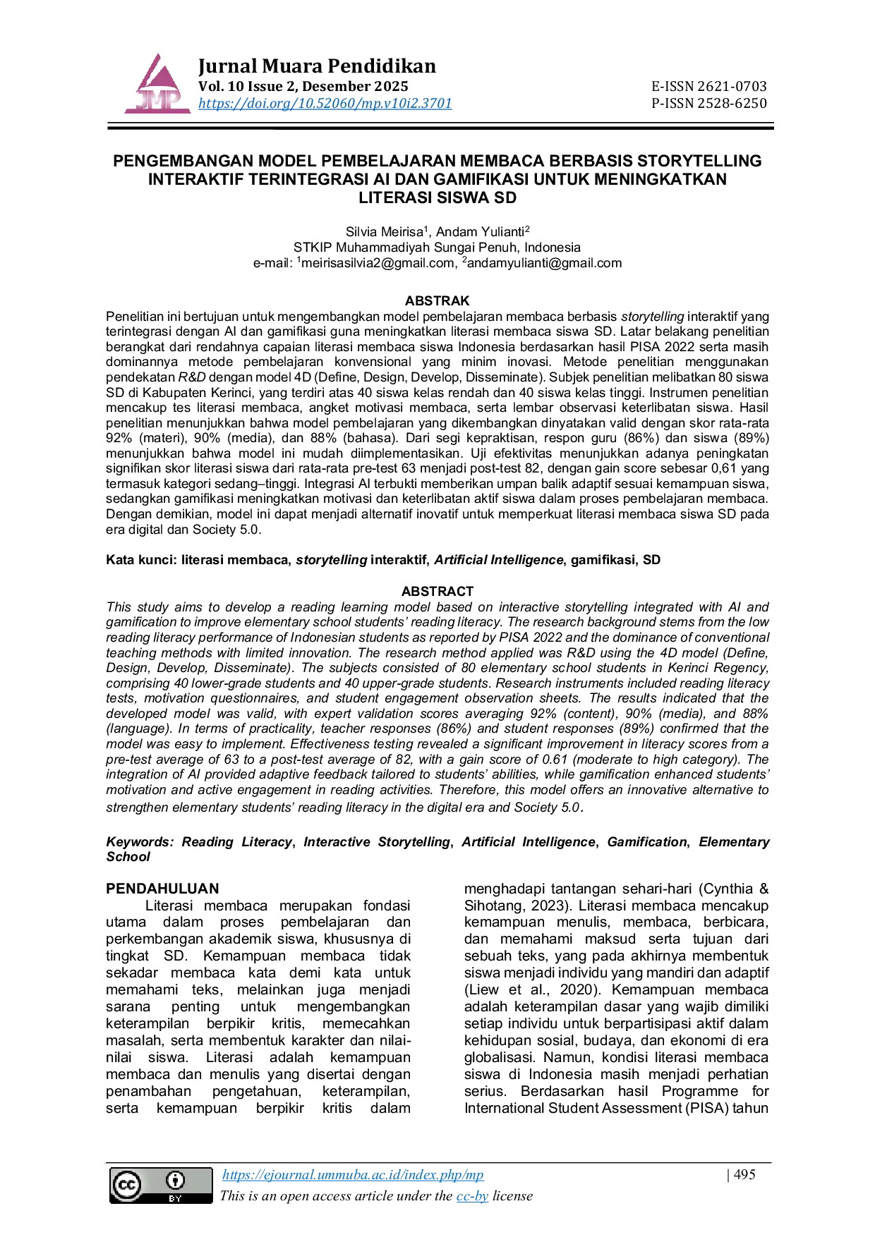 JURIS PENGEMBANGAN MODEL PEMBELAJARAN MEMBACA BERBASIS STORYTELLING INTERAKTIF TERINTEGRASI AI DAN GAMIFIKASI UNTUK MENINGKATKAN LITERASI SISWA SD