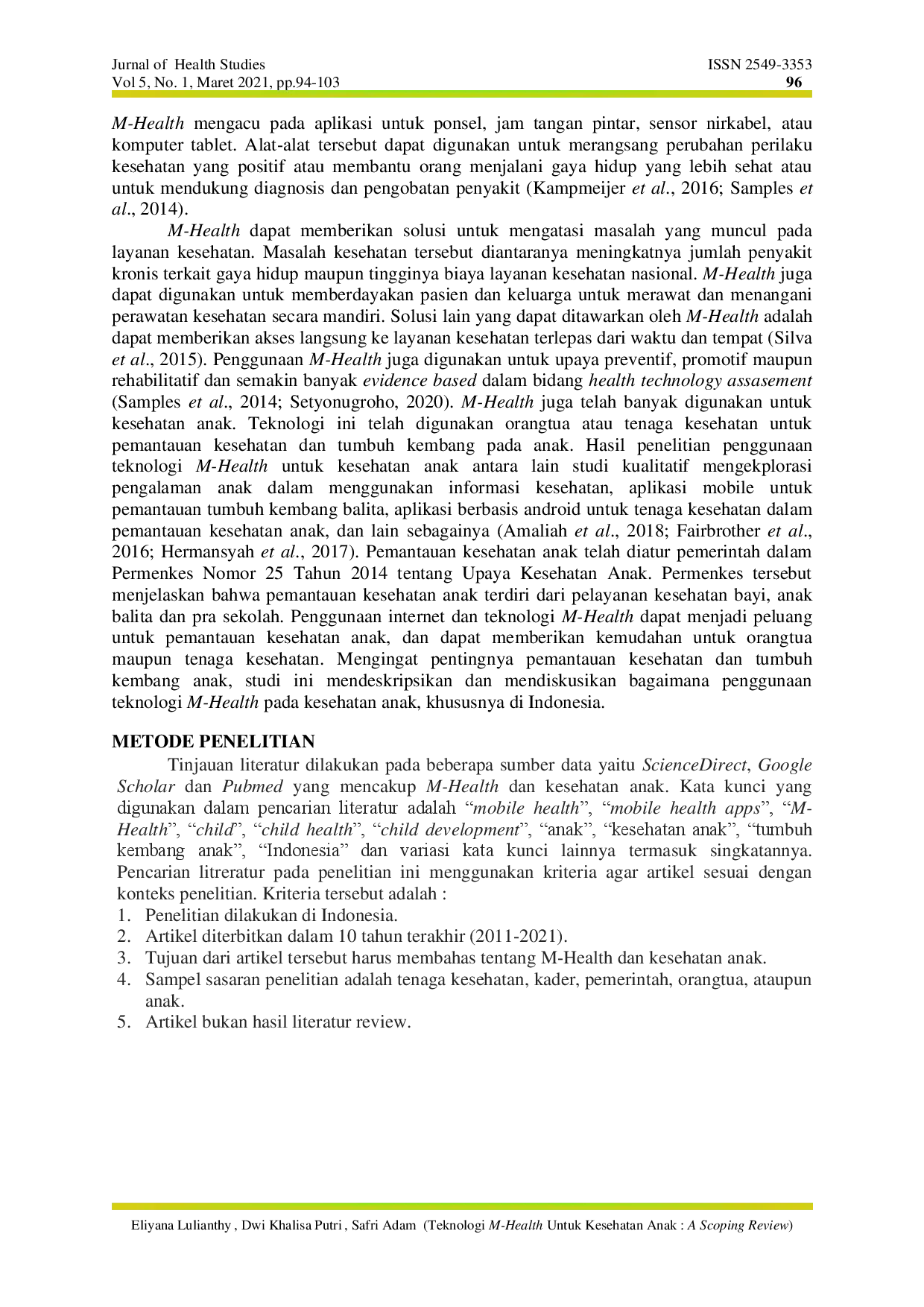 juris Teknologi M Health Untuk Kesehatan Anak A Scoping Review