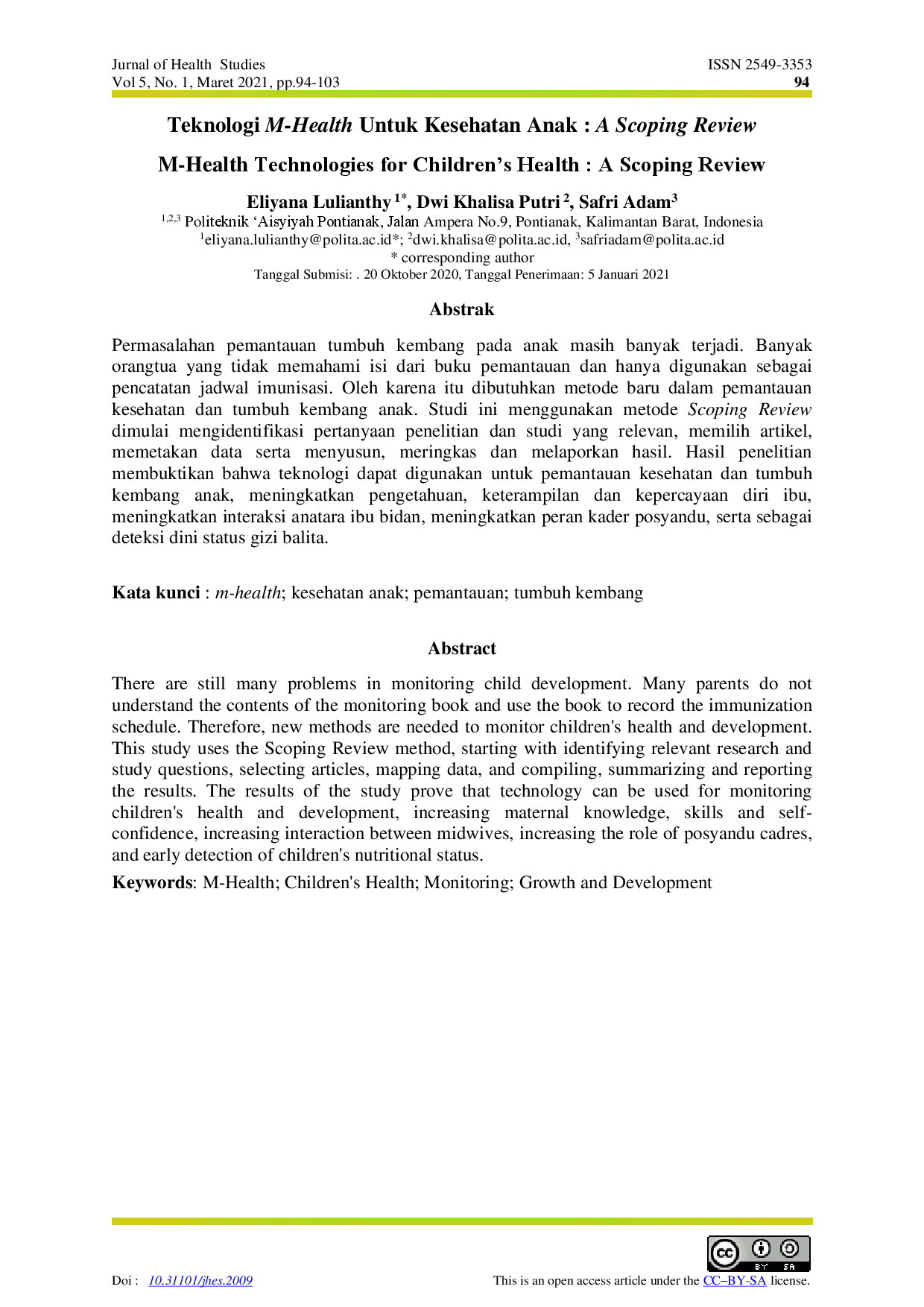 juris Teknologi M Health Untuk Kesehatan Anak A Scoping Review