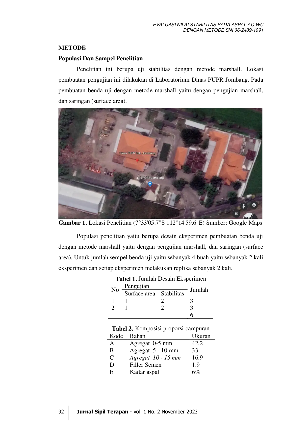 JURIS Evaluasi Nilai Stabilitas Pada Aspal AC WC Dengan Metode SNI 06 2489 1991