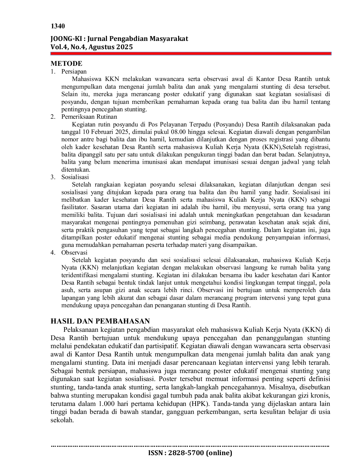 JURIS Agustus 2025 Strategi Pencegahan Stunting Melalui Sosialisasi Di Desa Rantih Kecamatan Talawi Kota Sawahlunto