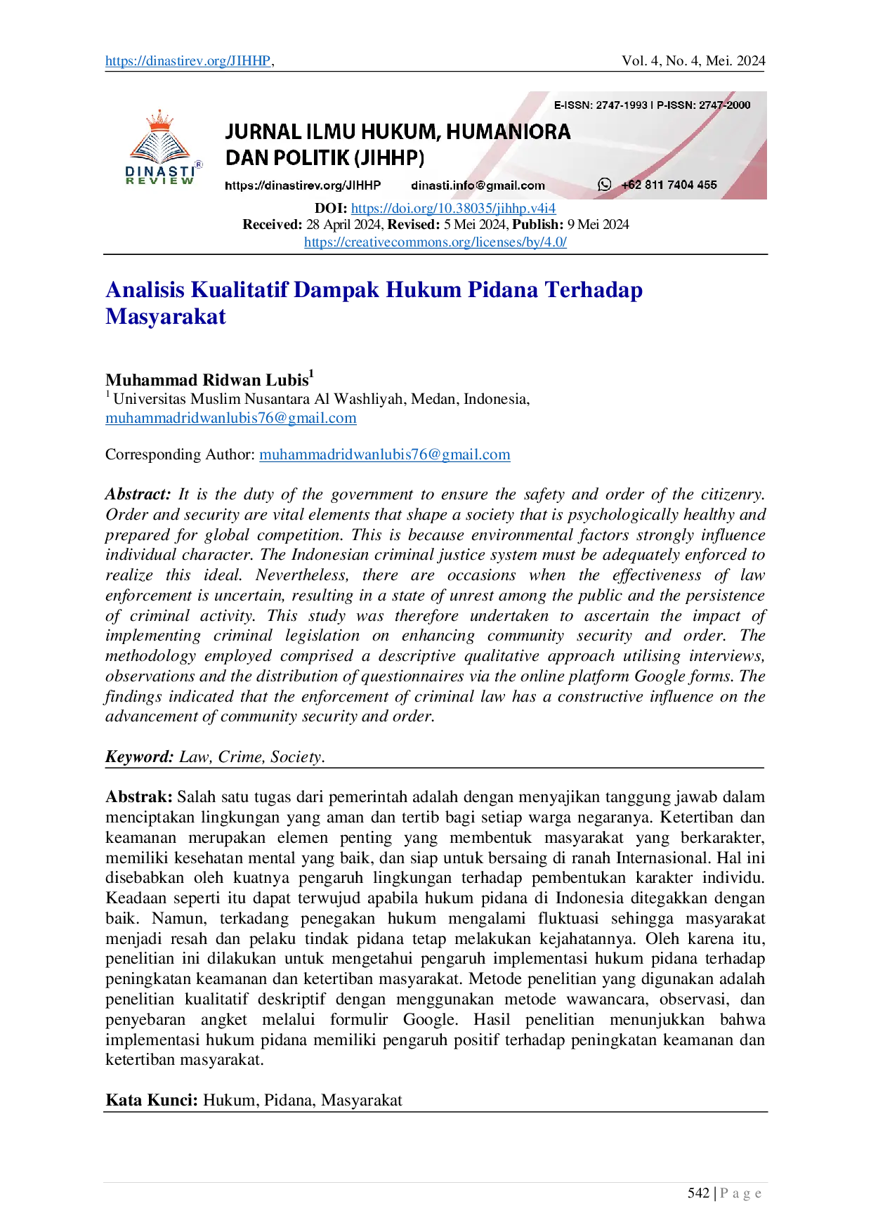 JURIS Analisis Kualitatif Dampak Hukum Pidana Terhadap Masyarakat