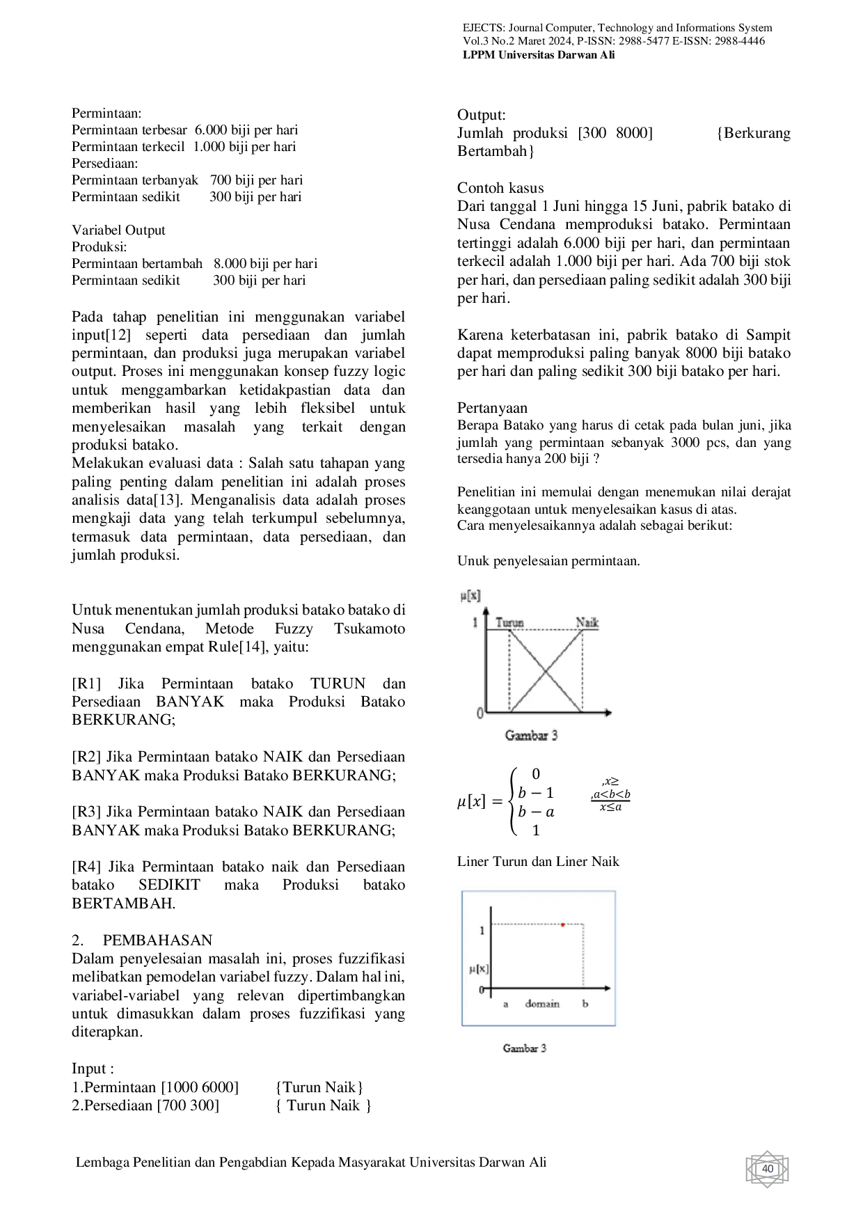 JURIS Metode Fuzzy Tsukamoto Memprediksi Jumlah Produksi Batako Di Nusa Cendana Berdasarkan Data Persediaan Jumlah Permintaan