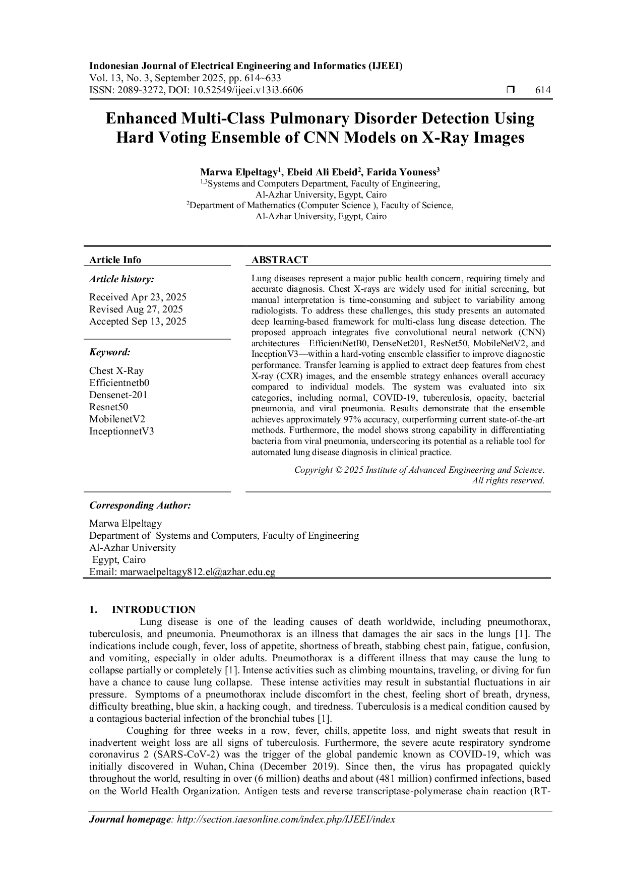 JURIS Enhanced Multi Class Pulmonary Disorder Detection Using Hard Voting Ensemble of CNN Models on X Ray Images