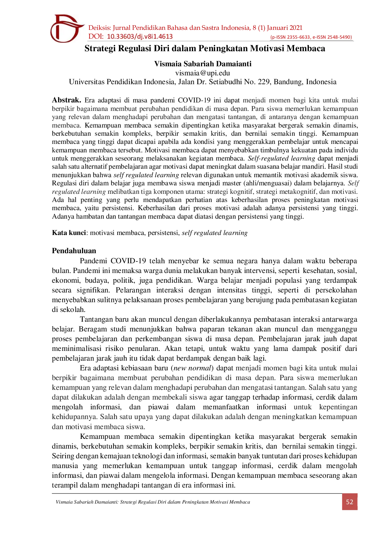 JURIS Strategi Regulasi Diri dalam Peningkatan Motivasi Membaca