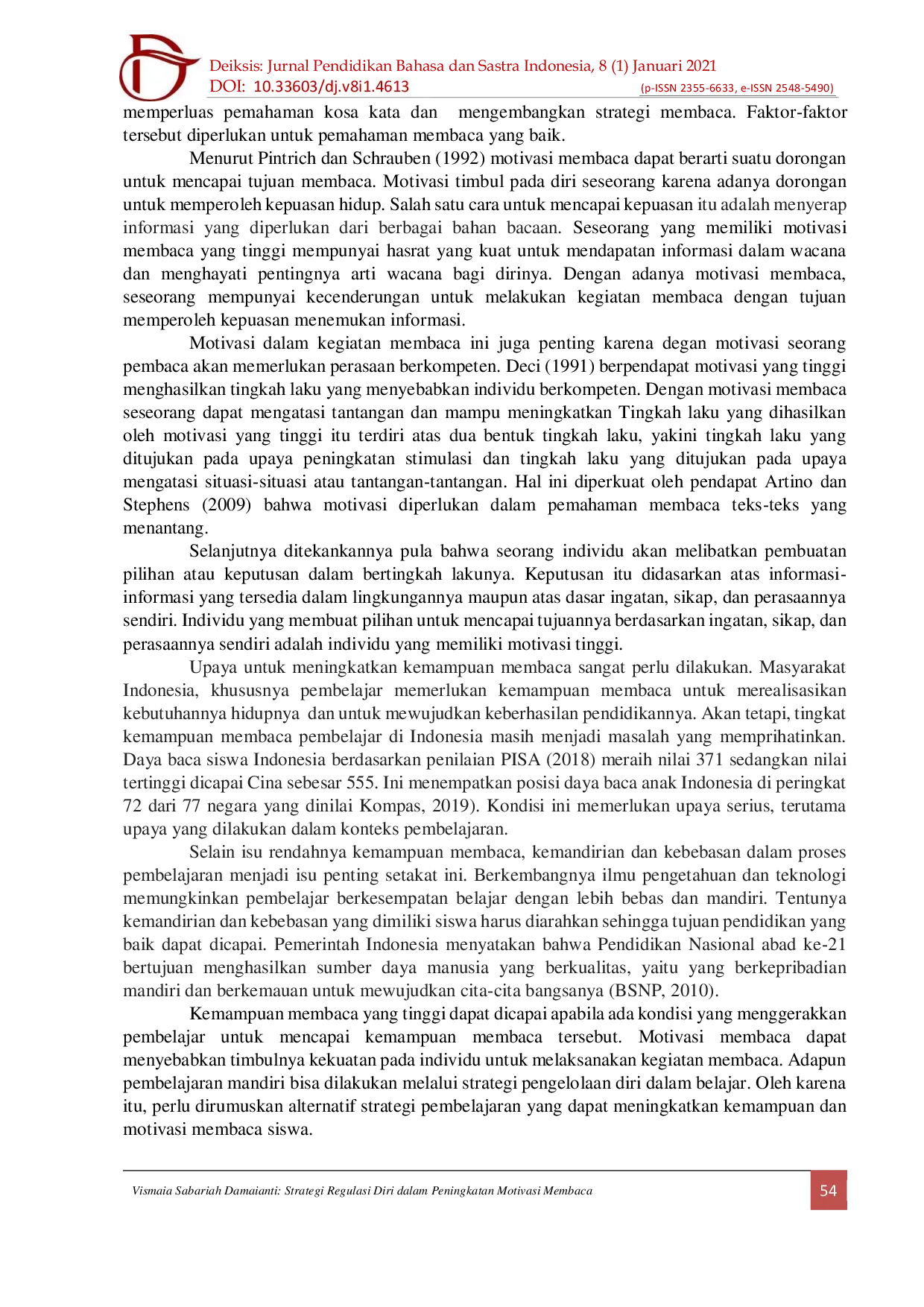 JURIS Strategi Regulasi Diri dalam Peningkatan Motivasi Membaca