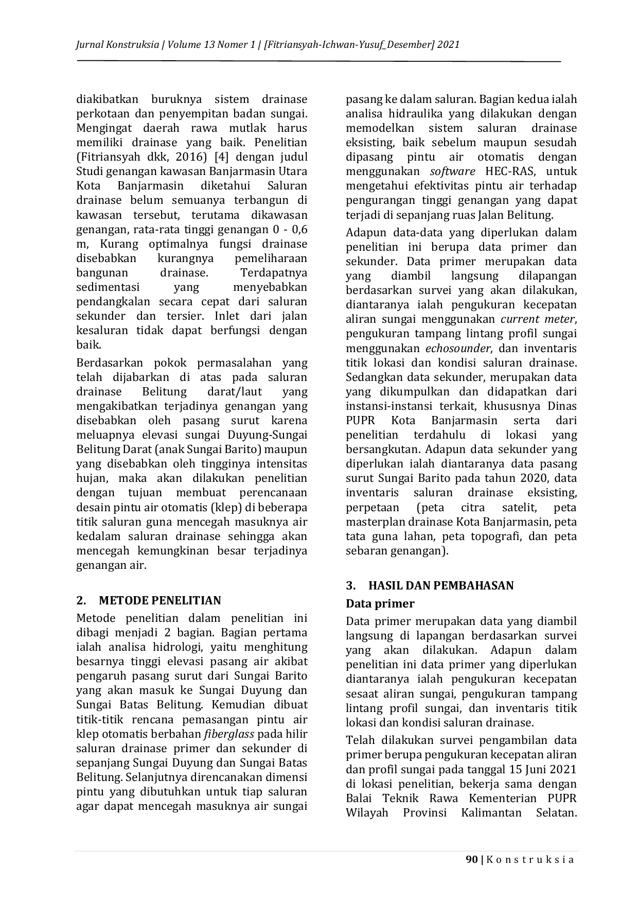 JURIS Perencanaan Desain Pintu Air Otomatis Sebagai Upaya Mitigasi Genangan Akibat Pasang Air Sungai Jl Belitung Kota Banjarmasin
