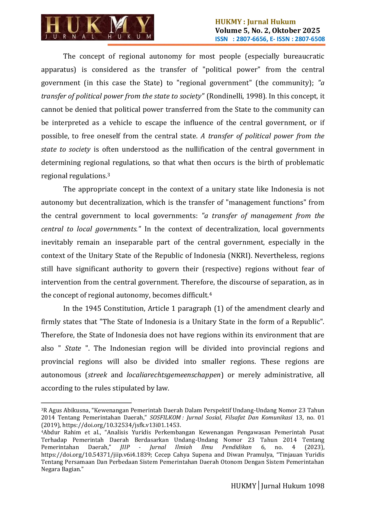 JURIS ANALISIS KONSEP OTONOMI DAERAH BERDASARKAN PERKEMBANGAN KONSTITUSI DI INDONESIA