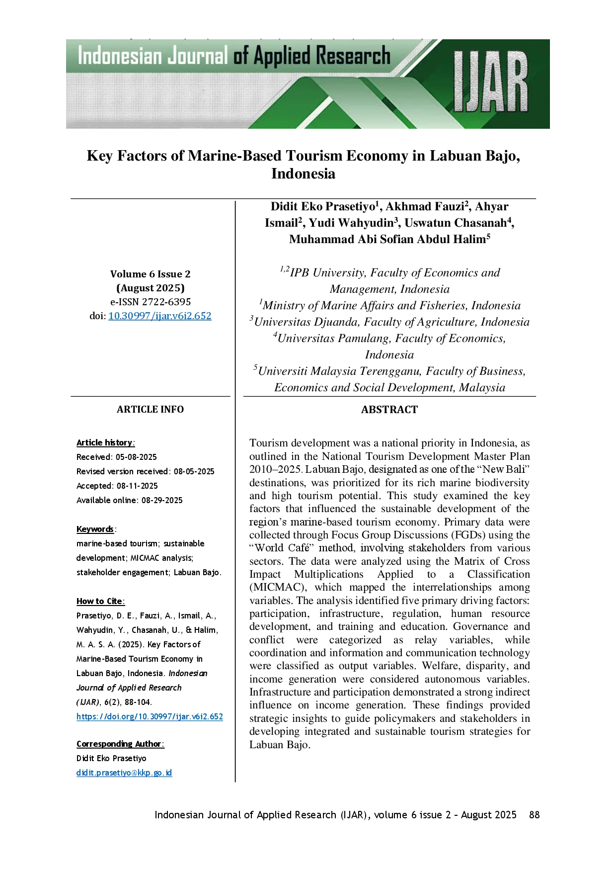 juris Key Factors of Marine Based Tourism Economy in Labuan Bajo Indonesia