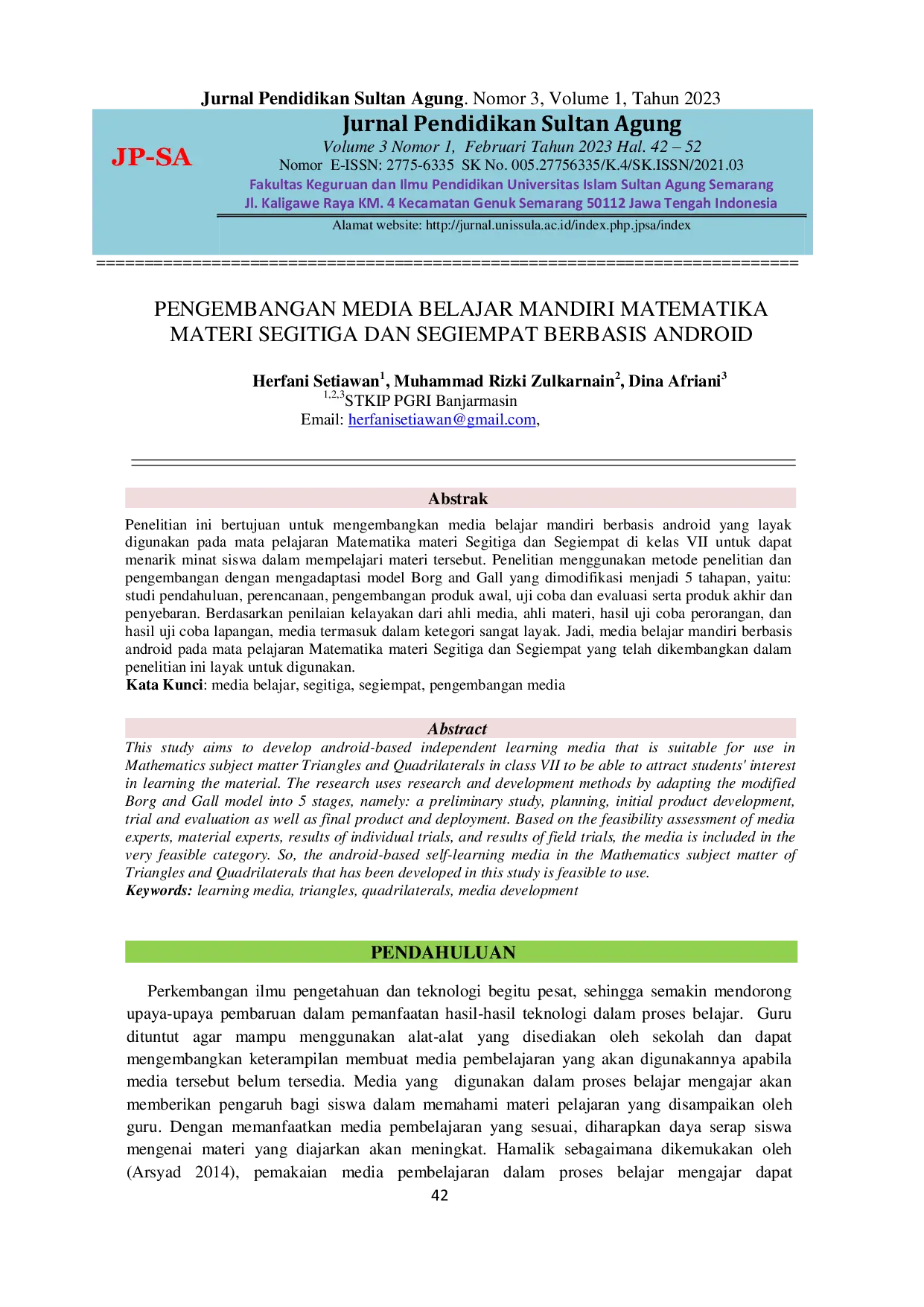 JURIS Pengembangan Media Belajar Mandiri Matematika Materi Segitiga dan Segiempat Berbasis Android