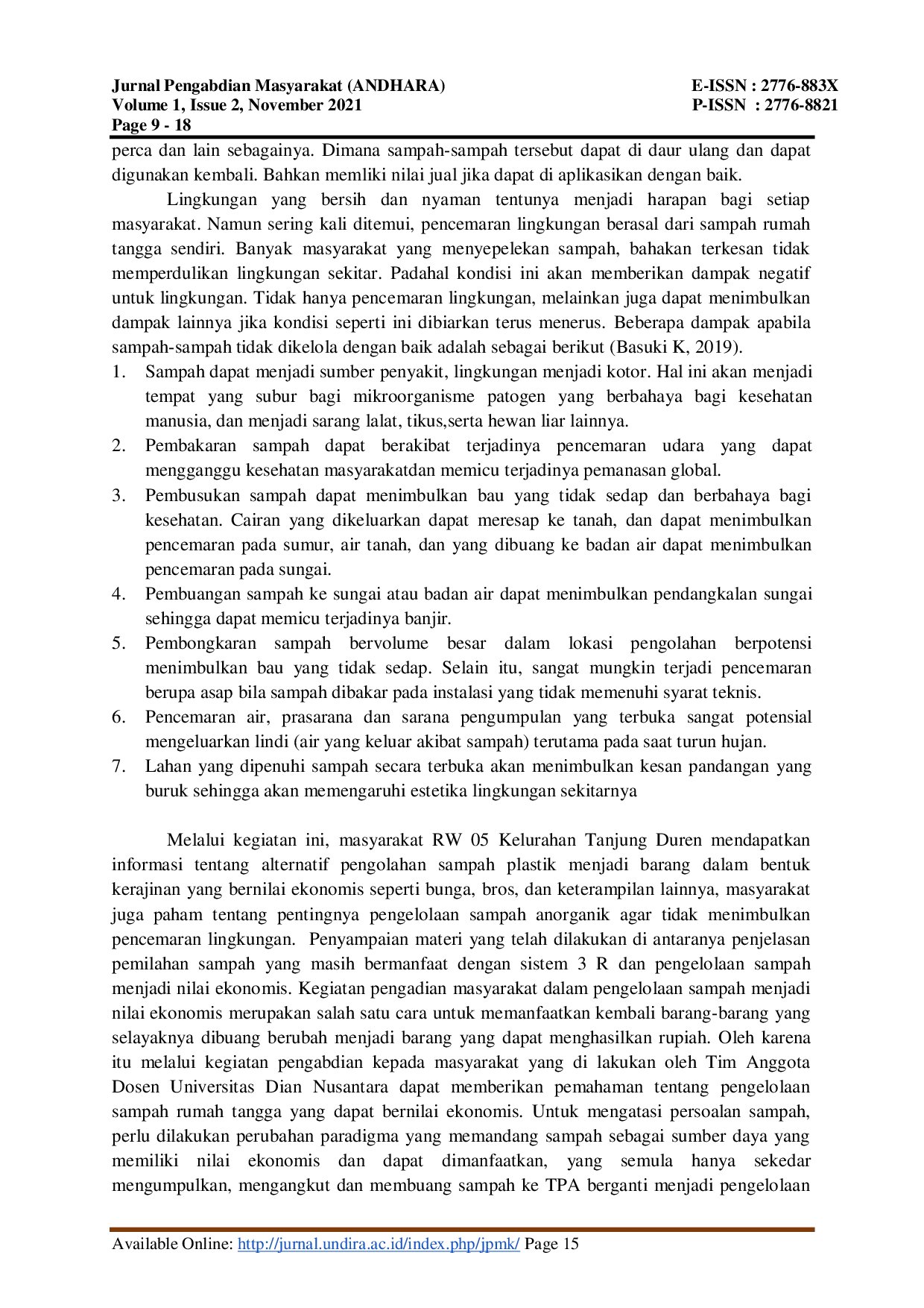 JURIS Pengelolaan Sampah Menjadi Barang Bernilai Ekonomi Di Lingkungan Kelurahan Tanjung Duren