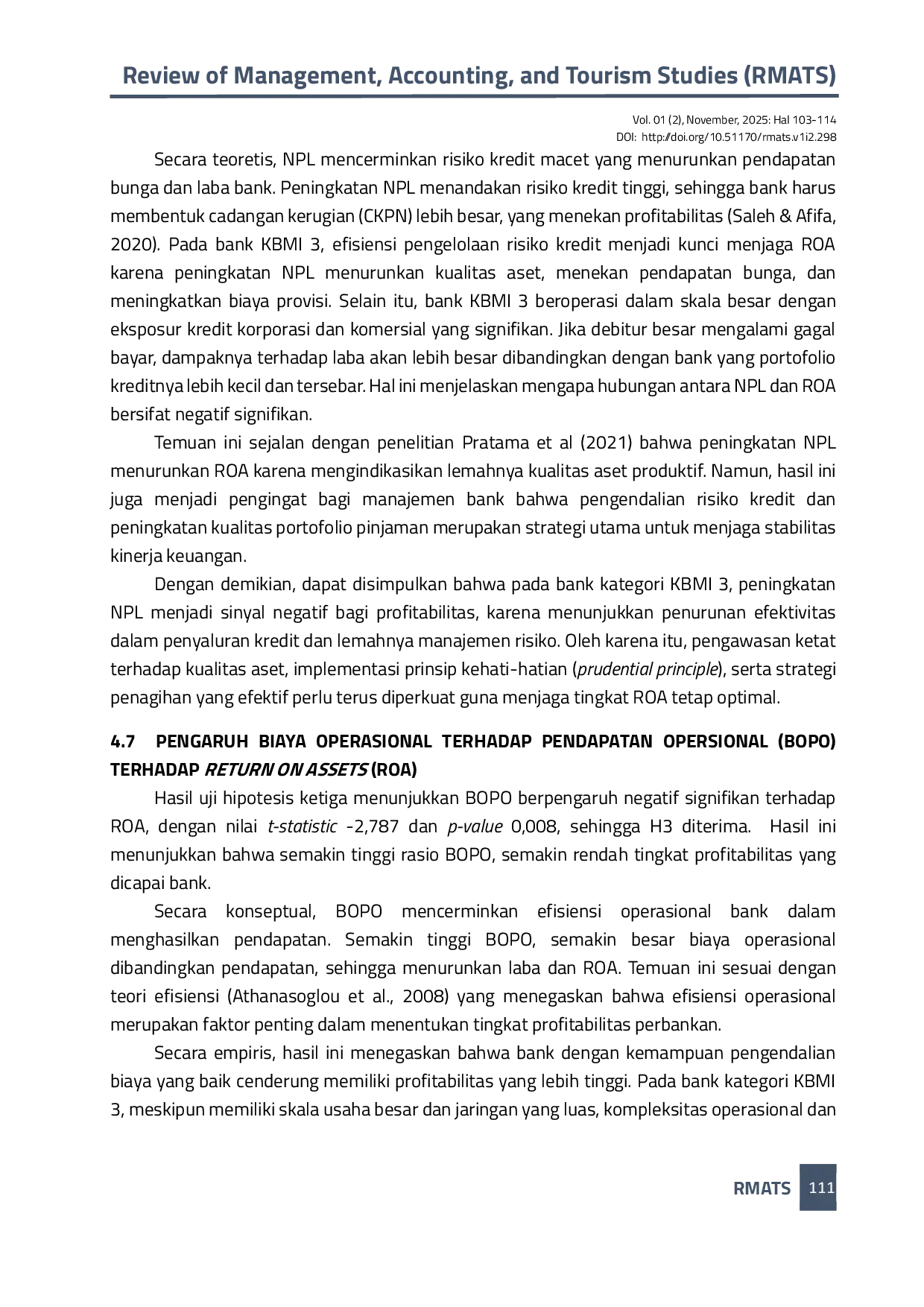 JURIS Mengukur Profitabilitas Bank Analisis terhadap LDR NPL dan Efisiensi BOPO atas ROA Measuring Bank Profitability an Analysis of LDR NPL and BOPO Efficiency on ROA