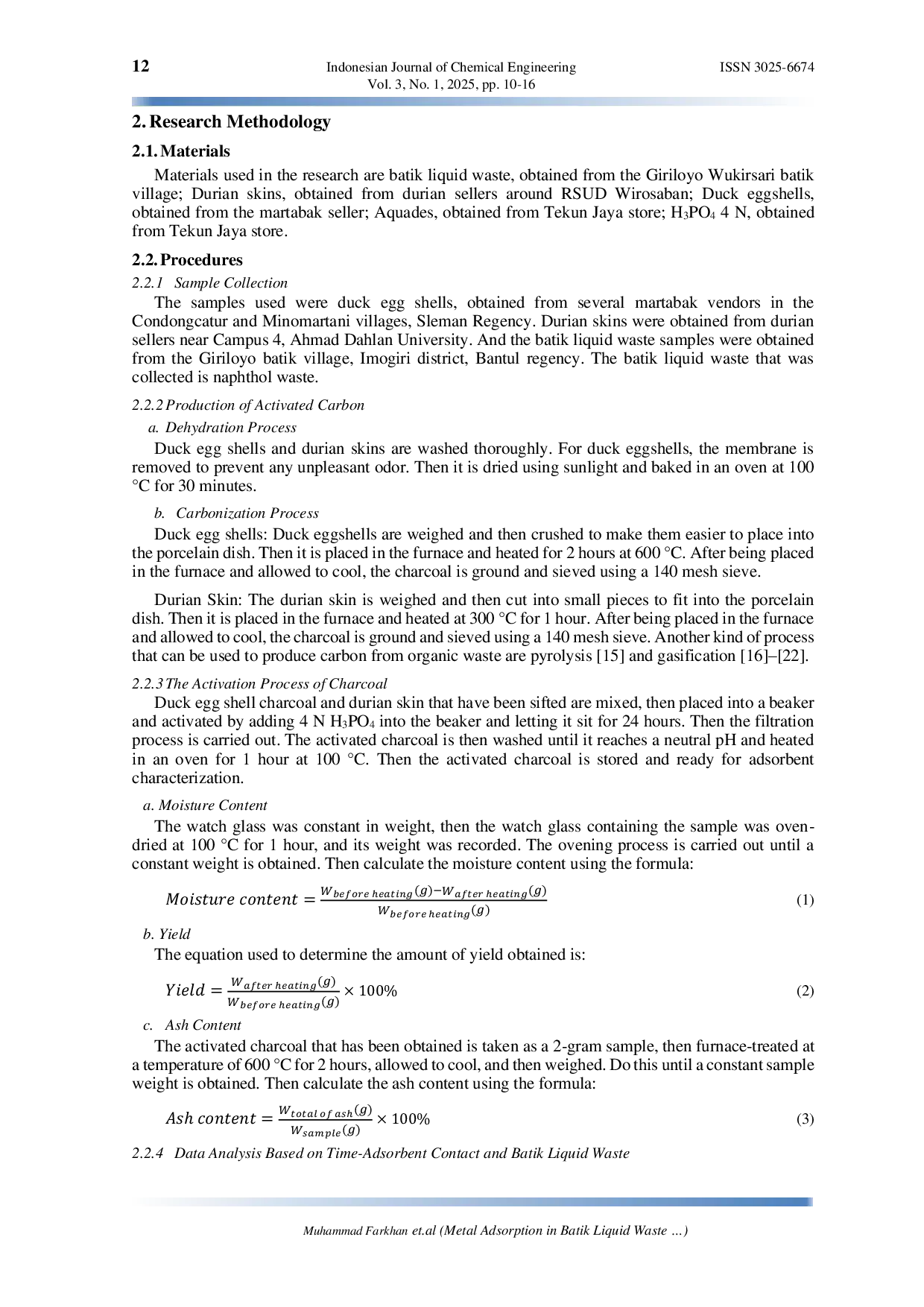 JURIS Metal Adsorption in Batik Liquid Waste Using Adsorbents from Duck Eggshell and Durian Skin Waste