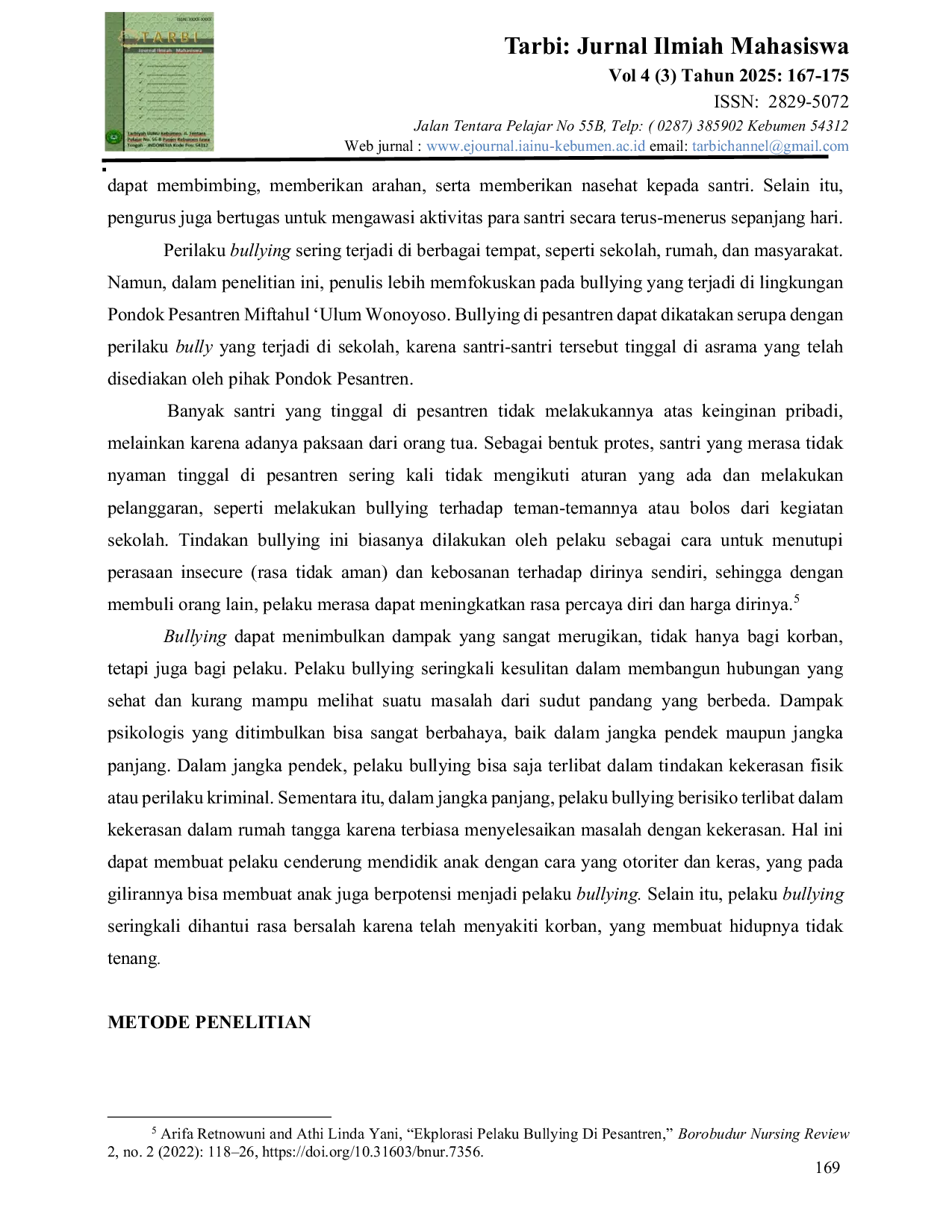 JURIS Strategi Pengurus dalam Menanggulangi Kasus Bullying Santri Pondok Pesantren Miftahul Ulum Wonoyoso Kebumen