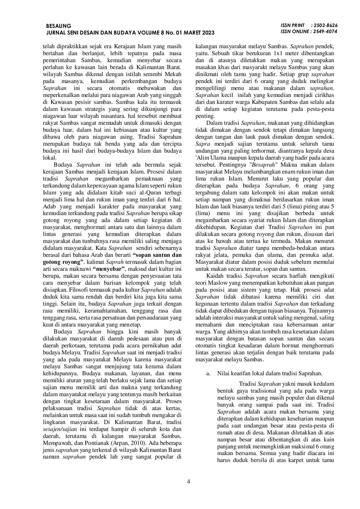 JURIS Tradisi Saprahan Bentuk Dari Kesetaraan Dalam Masyarakat Melayu Sambas