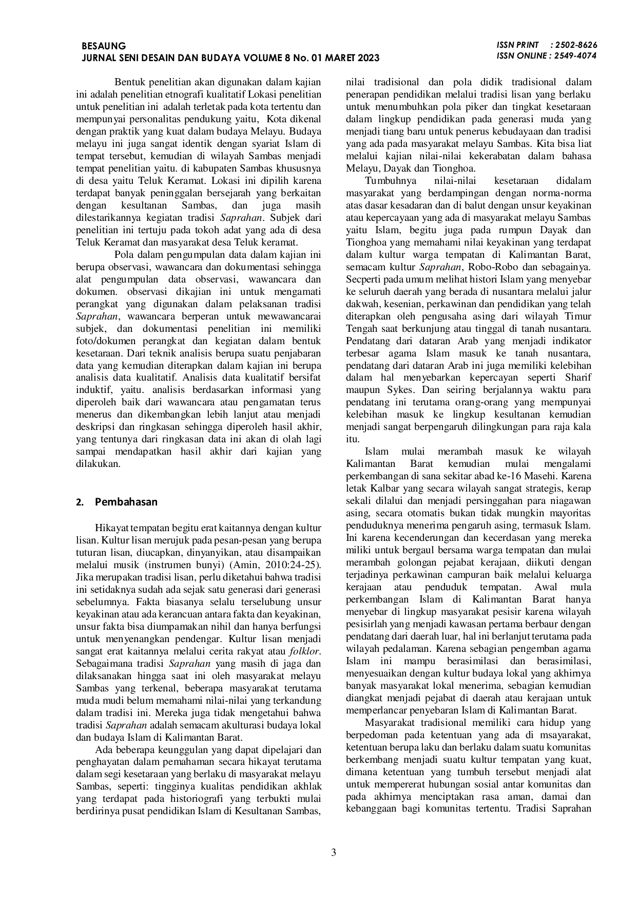 JURIS Tradisi Saprahan Bentuk Dari Kesetaraan Dalam Masyarakat Melayu Sambas