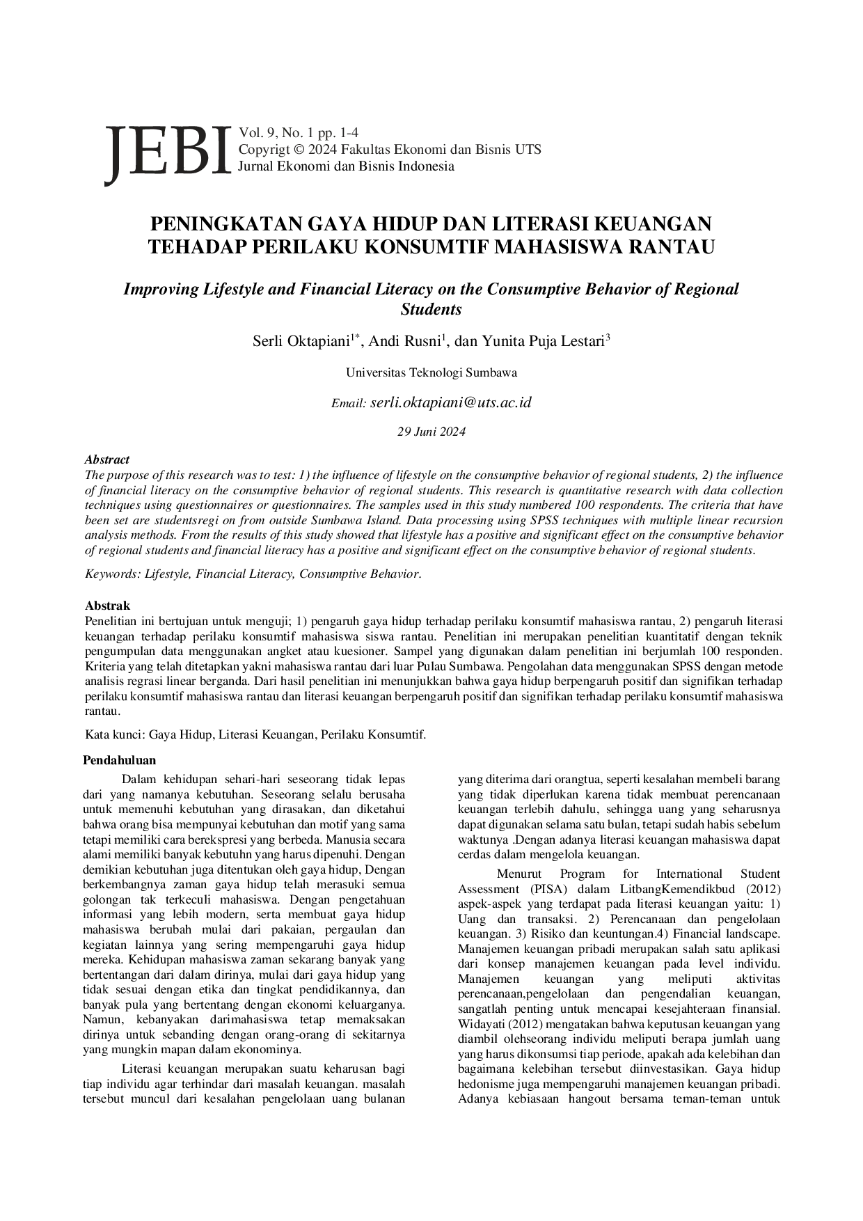 JURIS Peningkatan Gaya Hidup dan Literasi Keuangan Terhadap Perilaku Konsumtif Mahasiswa Rantau