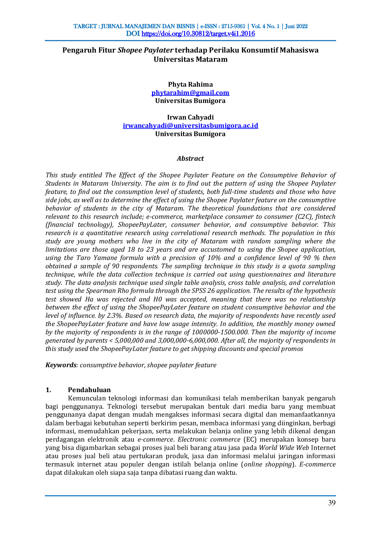 JURIS Pengaruh Fitur Shopee Paylater terhadap Perilaku Konsumtif Mahasiswa Universitas Mataram