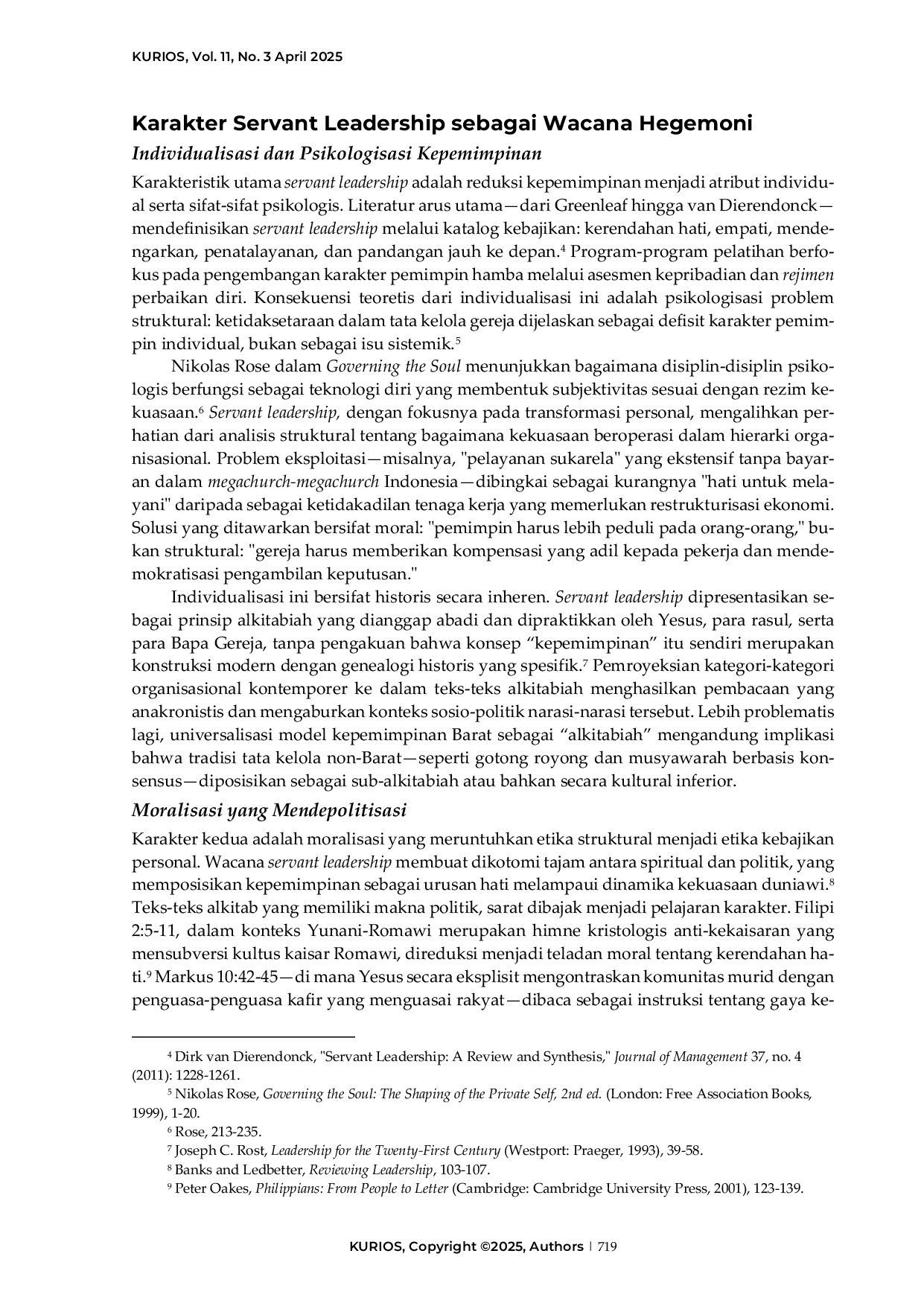 JURIS Dekolonialisasi servant leadership Karakter kritik dan rekonstruksi tata kelola eklesial dalam konteks indonesia