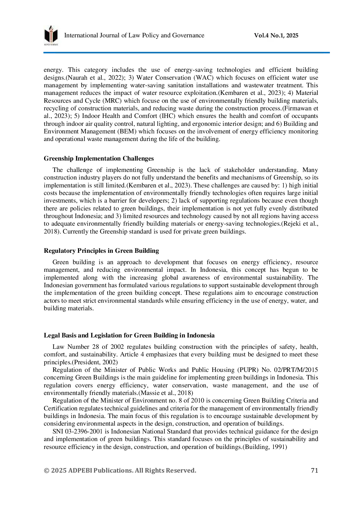 JURIS The Legal and Regulatory Review on the Implementation of Green Construction in Indonesia