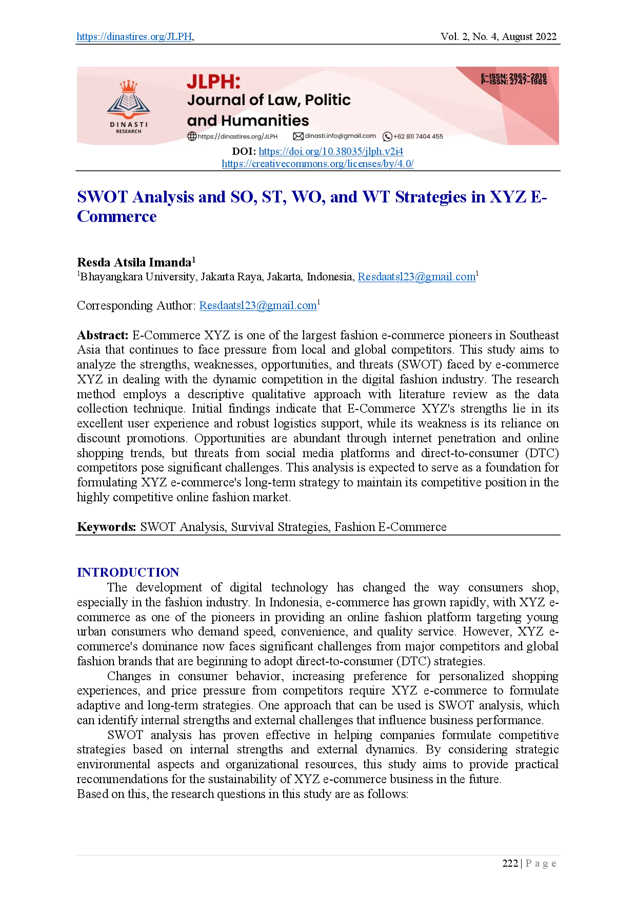 juris SWOT Analysis and SO ST WO and WT Strategies in XYZ E Commerce