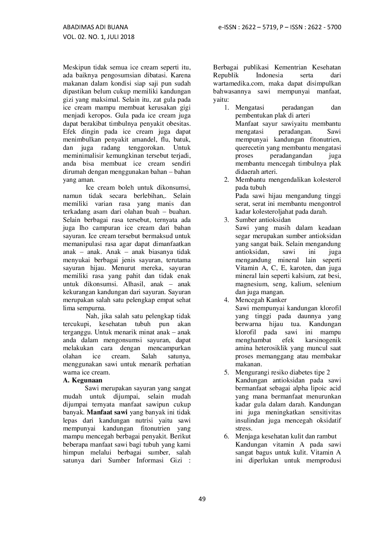 JURIS Inovasi Pemanfaatan Sayuran Menjadi Smoothie Dan Ice Cream Sayur