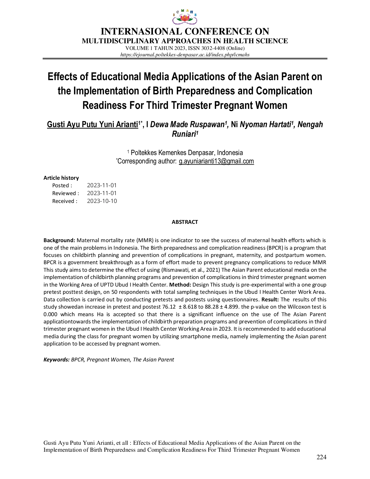 JURIS Effects Of Educational Media Applications Of The Asian Parent On The Implementation Of Birth Preparedness And Complication Readiness For Third Trimester Pregnant Women