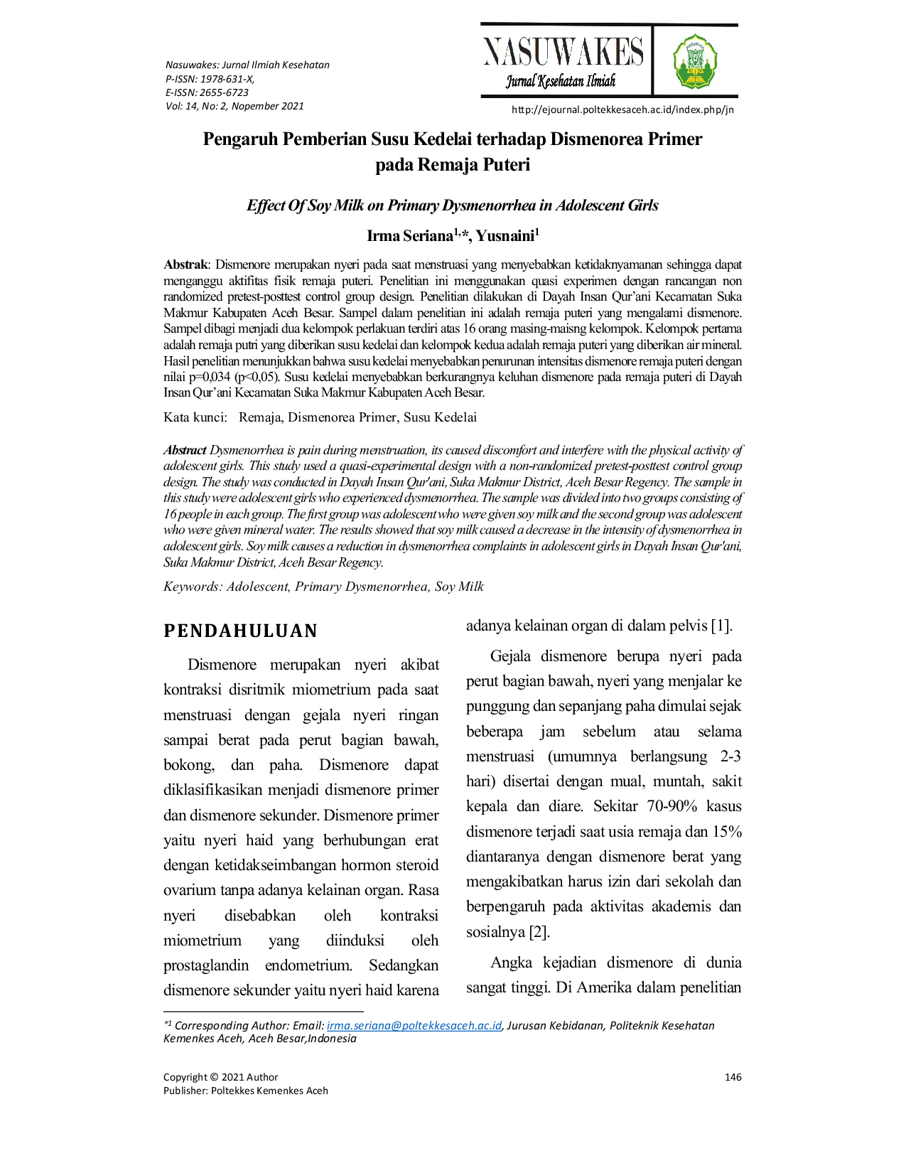 JURIS Pengaruh Pemberian Susu Kedelai terhadap Dismenorea Primer pada Remaja Puteri