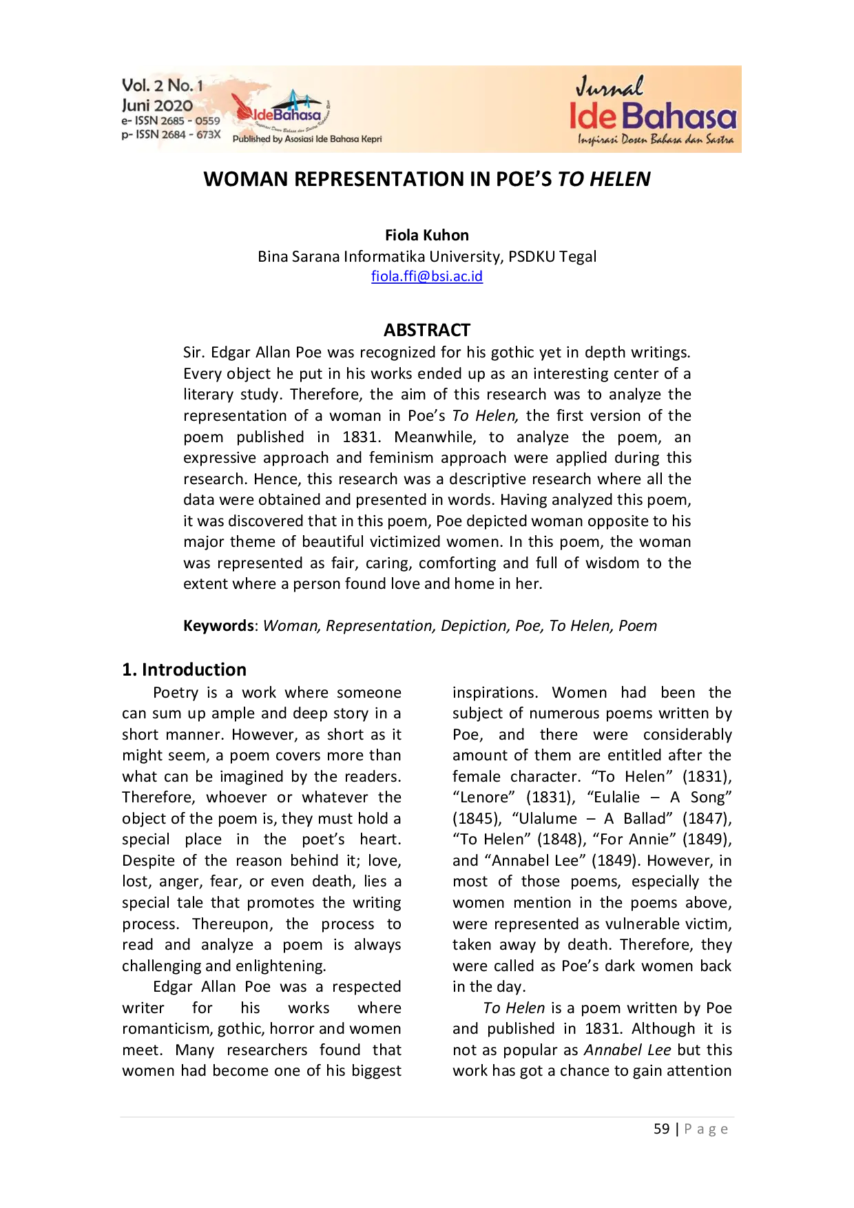 juris Woman Representation in Poe s To Helen