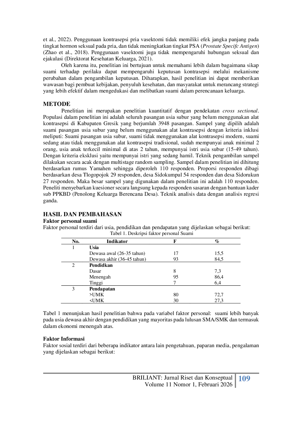 JURIS Pengaruh Attitude Toward Behavior dan Change Mechanisms terhadap Pengambilan Keputusan Vasektomi pada Suami