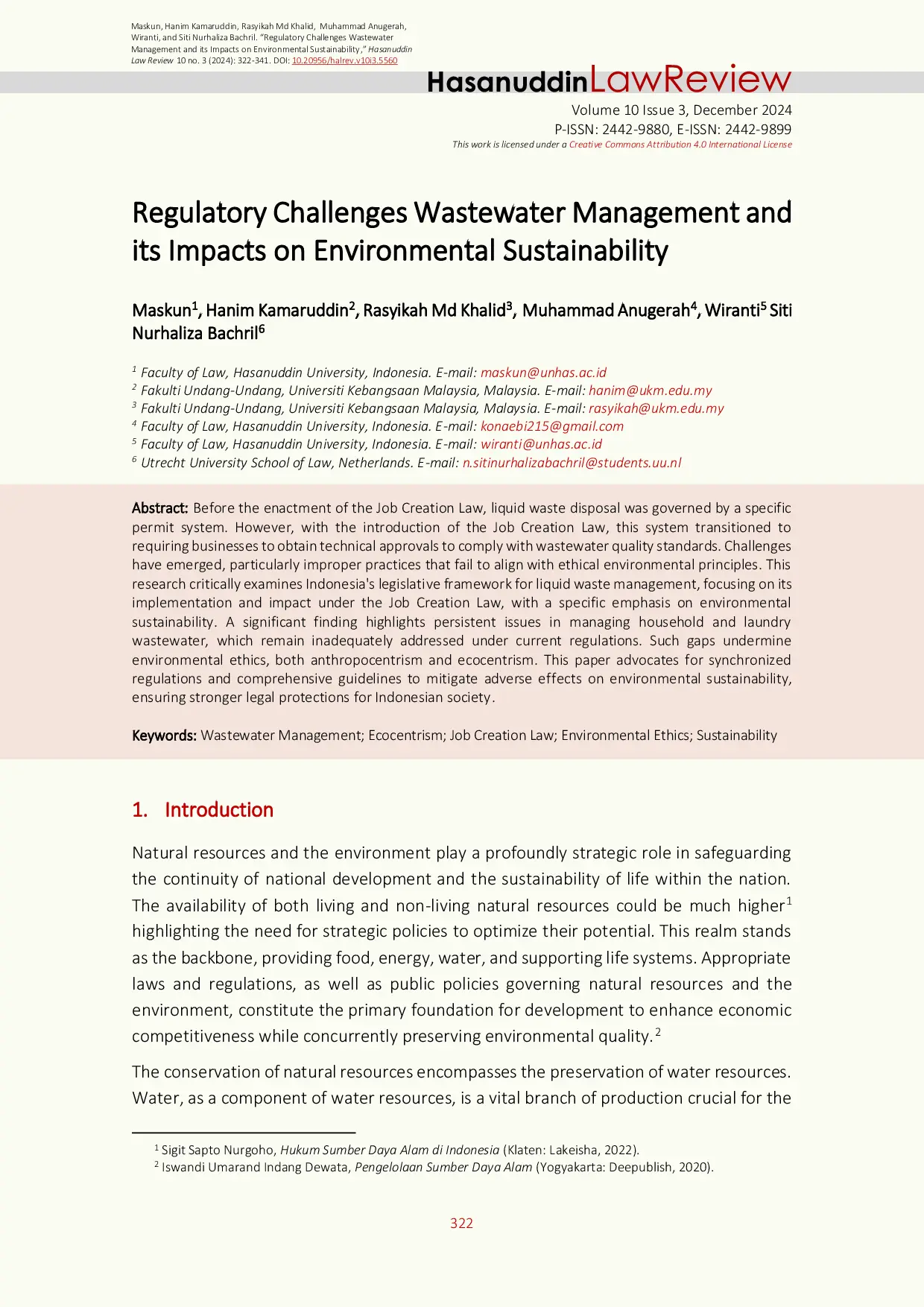 JURIS Regulatory Challenges in Wastewater Management and its Impacts on Environmental Sustainability