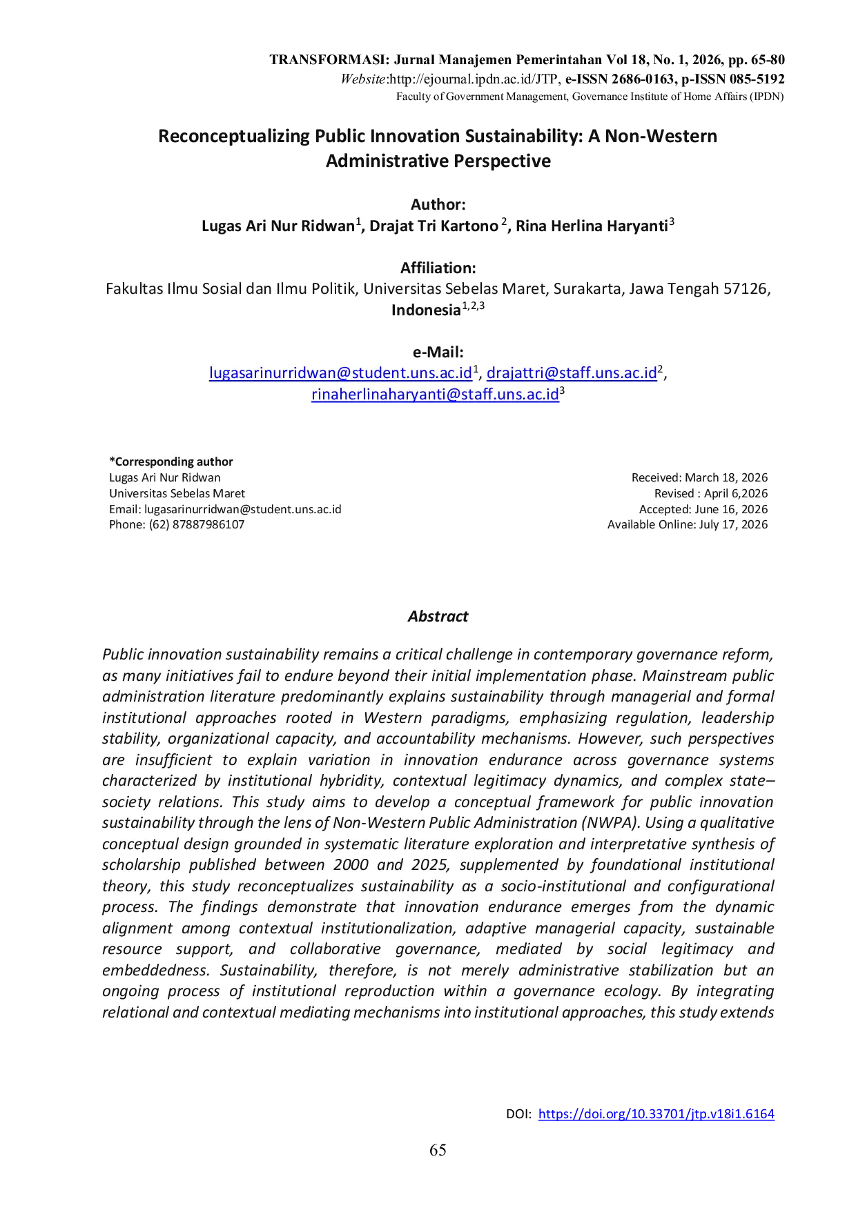 JURIS Reconceptualizing Public Innovation Sustainability A Non Western Administrative Perspective