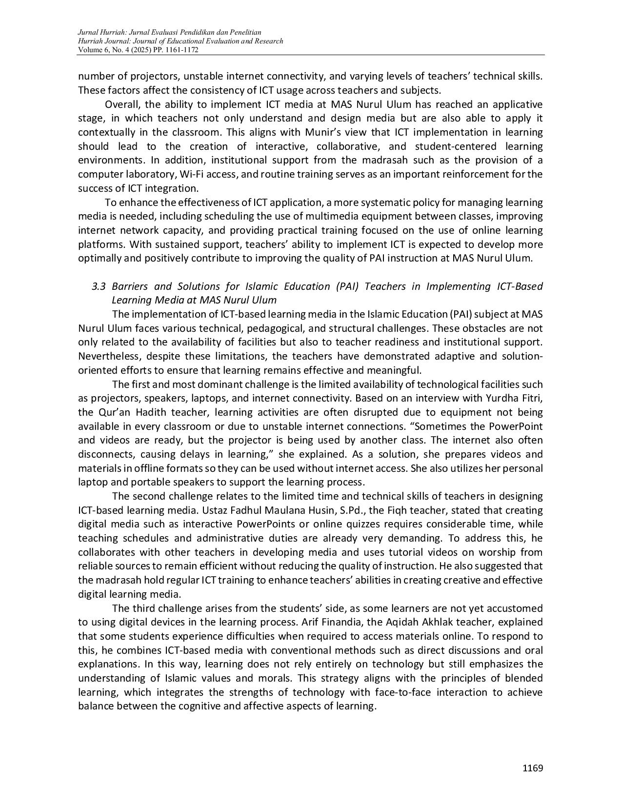 JURIS Competence of Islamic Religious Education Teachers in Implementation of Learning Media Based Information Communication Technology ICT To Mas Nurul Ulum