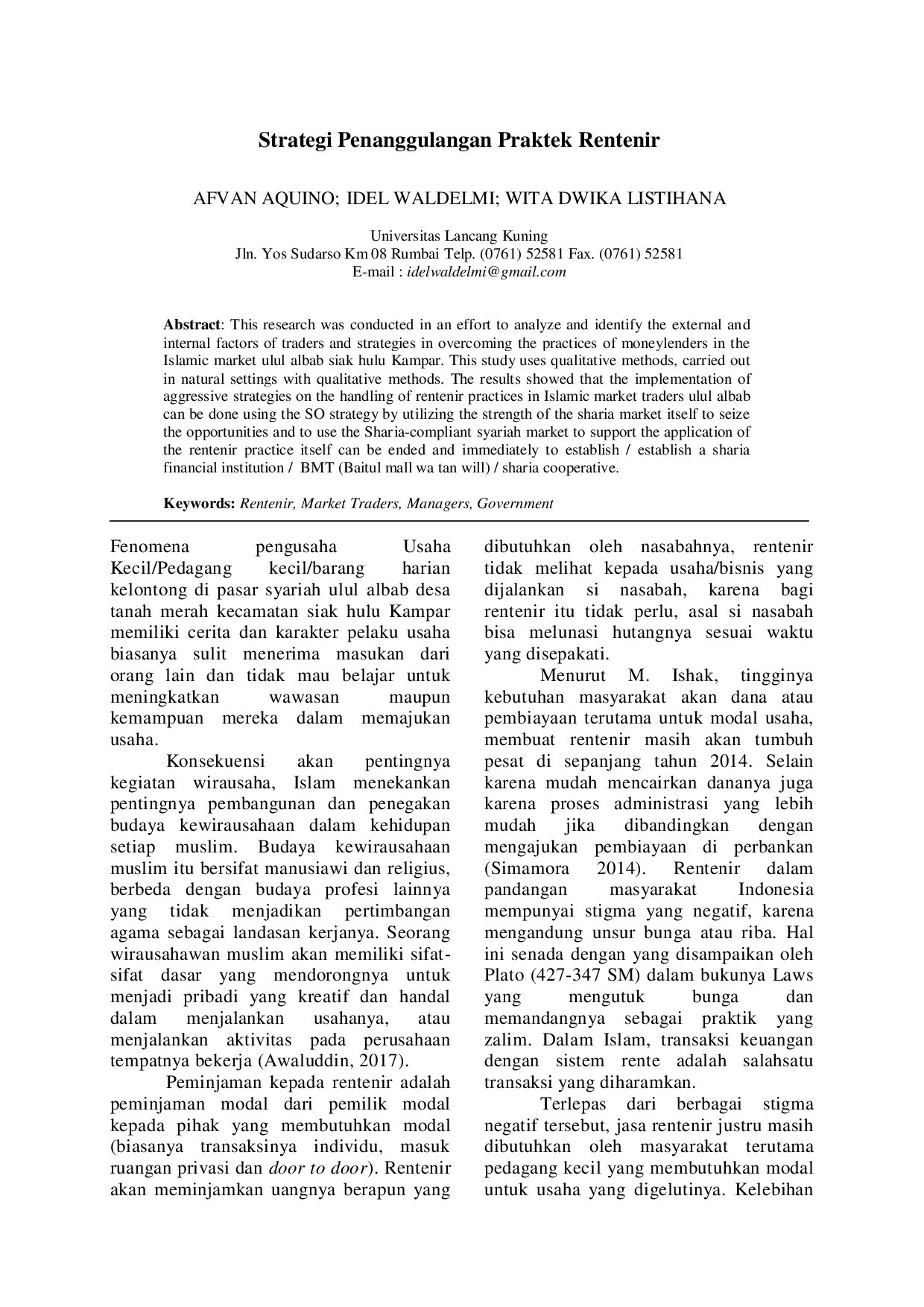 juris Strategi Penanggulangan Praktek Rentenir