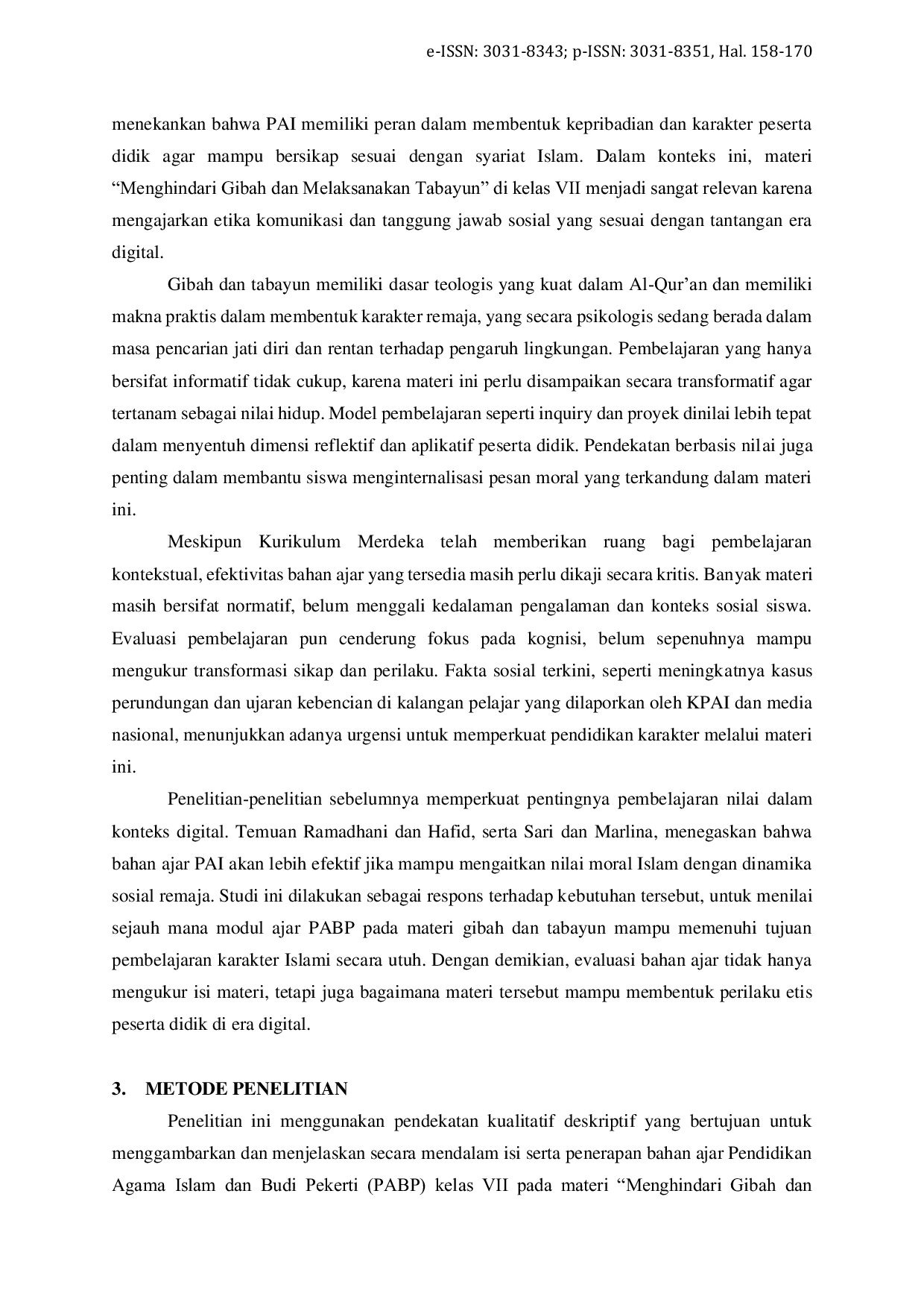 JURIS Studi Kritis Bahan Ajar PABP Materi Gibah dan Tabayun di Kelas 7 SMPIT Takhassus Al Qur an Ashabiq Sukabumi