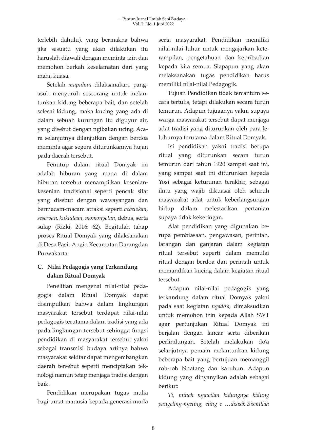 JURIS Nilai Pedagosis dalam Ritual Domyak