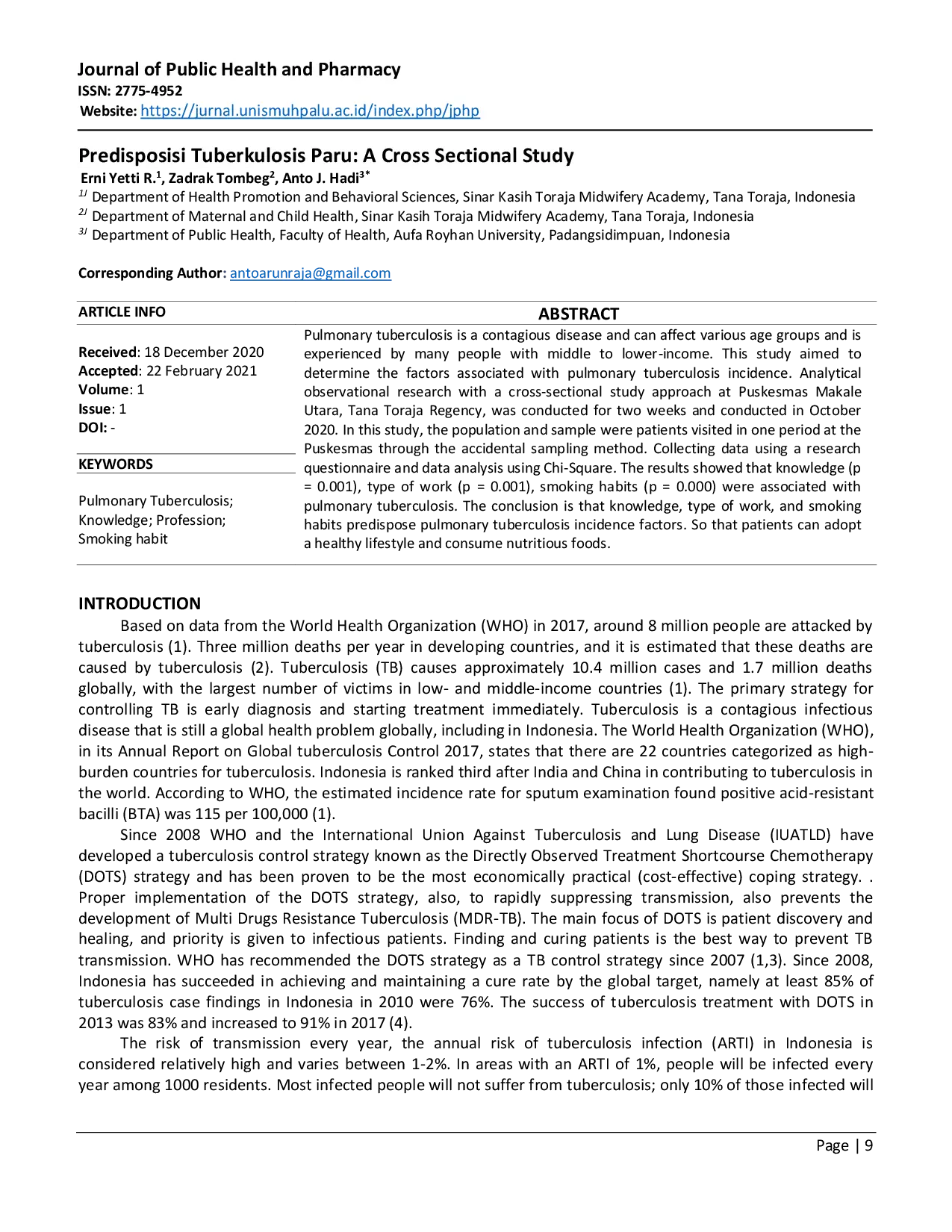 juris Predisposisi Tuberkulosis Paru A Cross Sectional Study