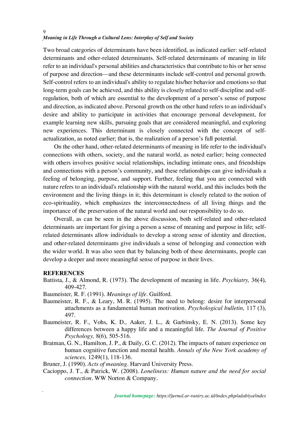 JURIS Meaning in Life Through a Cultural Lens Interplay of Self and Society