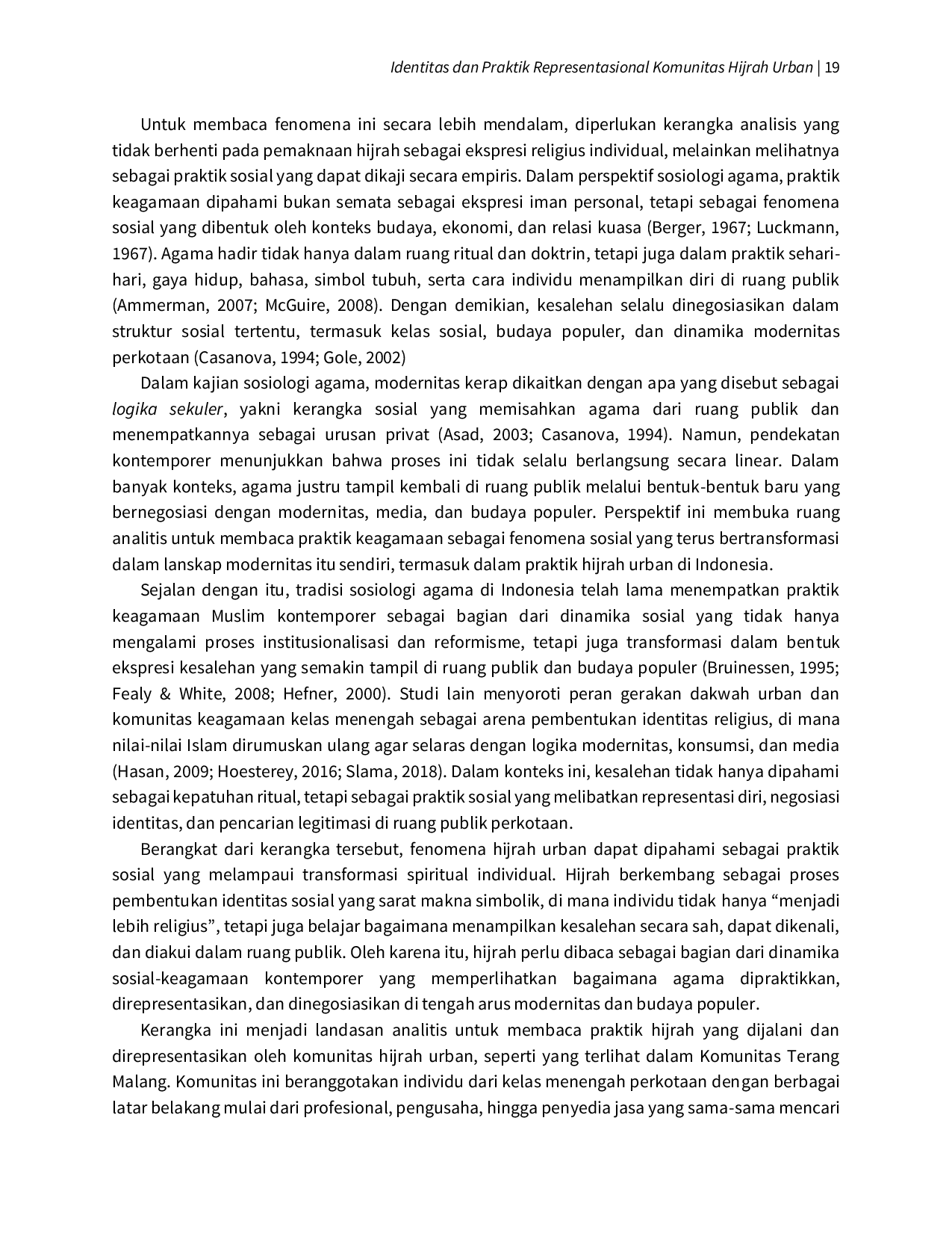 JURIS Identitas dan Praktik Representasional Komunitas Hijrah Urban