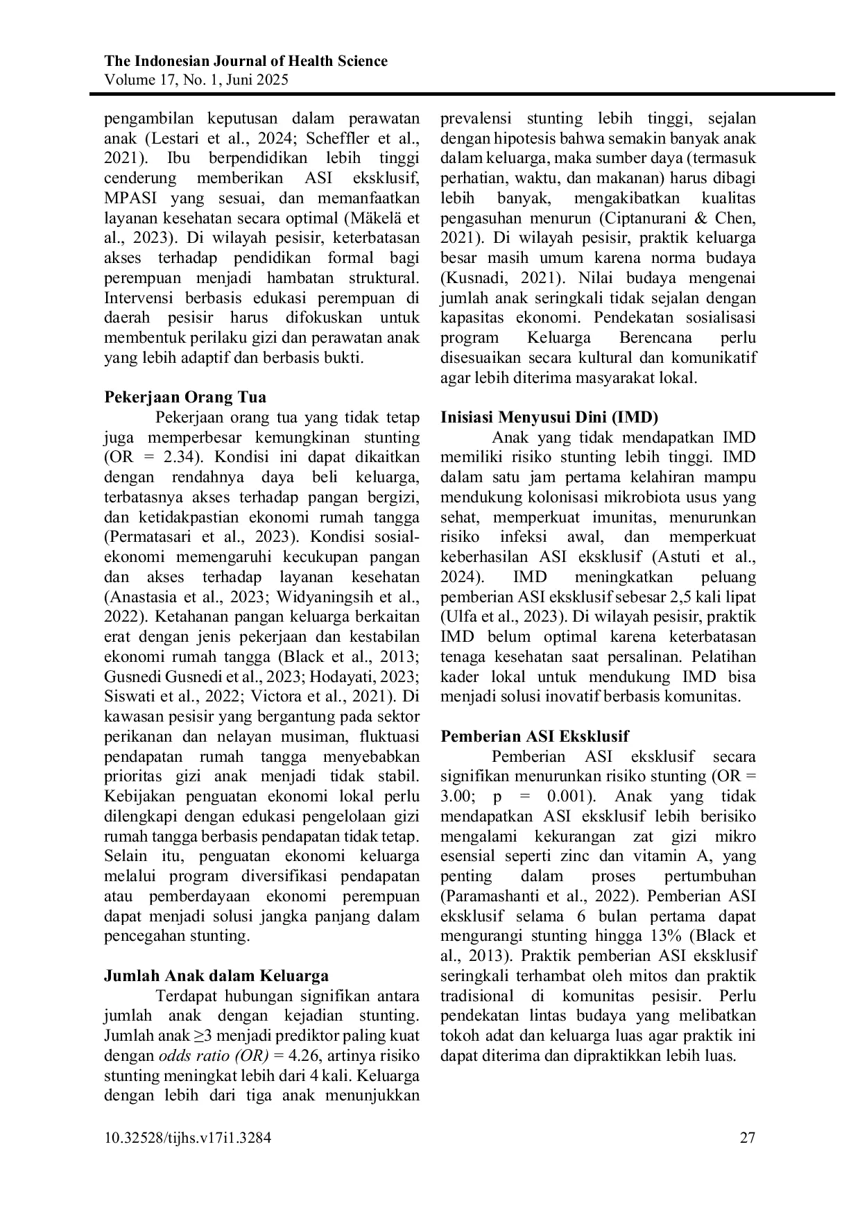 JURIS Faktor Sosial dan Perilaku sebagai Prediktor Stunting pada Balita di Wilayah Pesisir