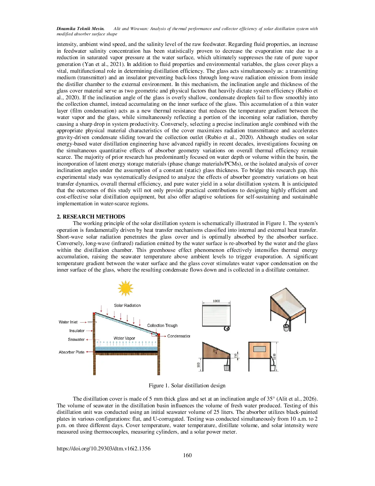 JURIS Analysis of thermal performance and collector efficiency of solar distillation system with modified absorber surface shape