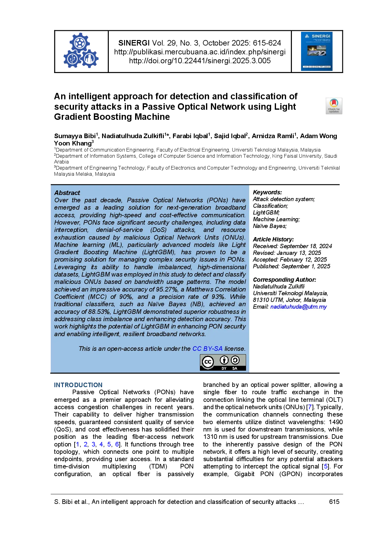 juris An intelligent approach for detection and classification of security attacks in a Passive Optical Network using Light Gradient Boosting Machine