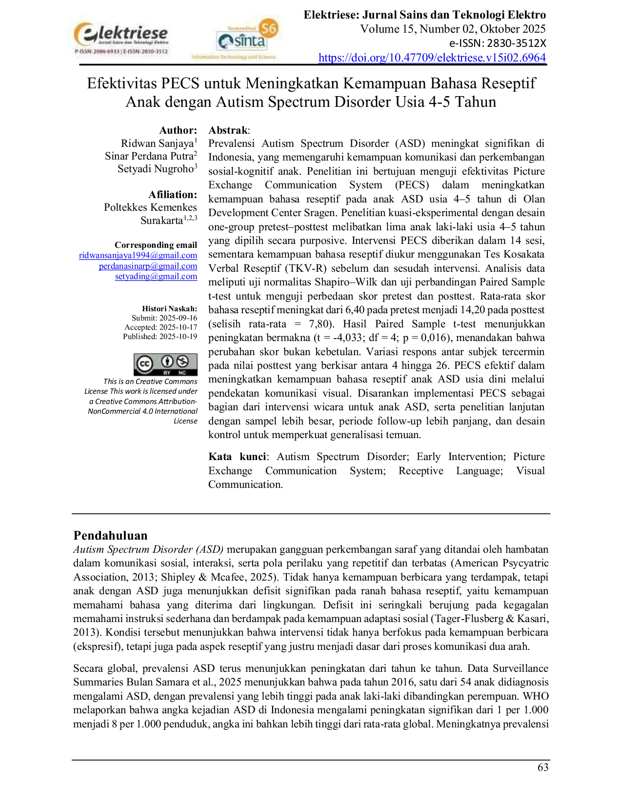 JURIS Efektivitas PECS untuk Meningkatkan Kemampuan Bahasa Reseptif Anak dengan Autism Spectrum Disorder Usia 4 5 Tahun The Effectiveness of PECS in Improving Receptive Language Skills in Children with Aut