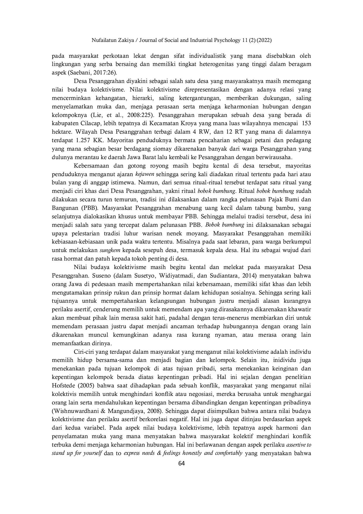 JURIS Nilai Budaya Kolektivisme dan Perilaku Asertif pada Suku Jawa