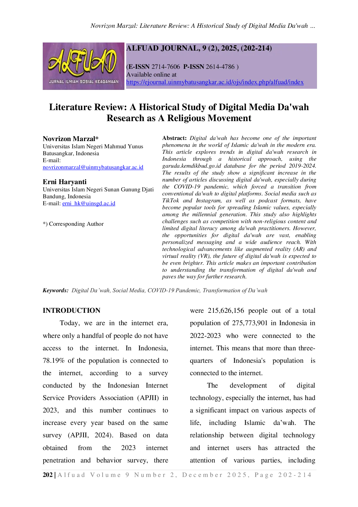 JURIS Literature Review A Historical Study of Digital Media Da wah Research as A Religious Movement