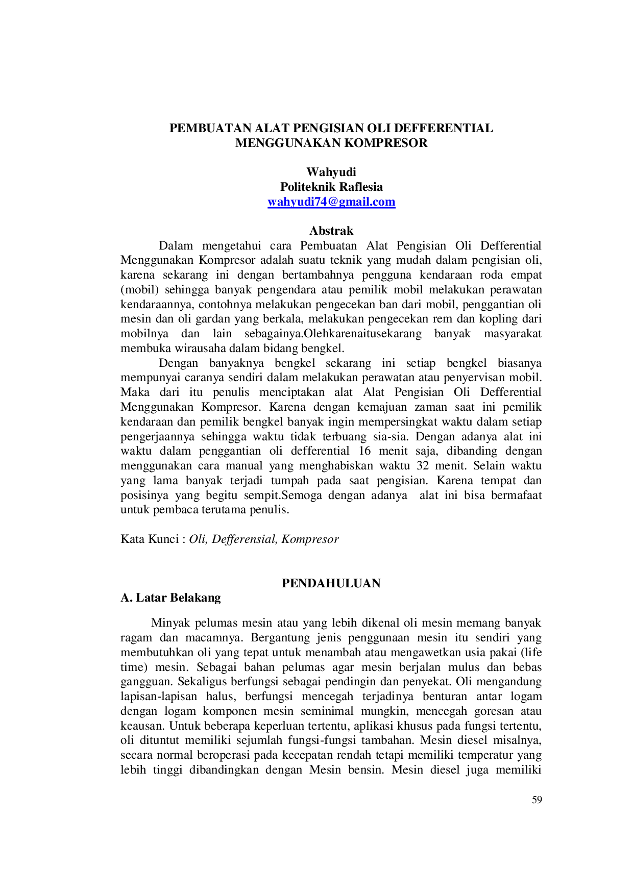 JURIS Pembuatan Alat Pengisian Oli Defferential Menggunakan Kompresor