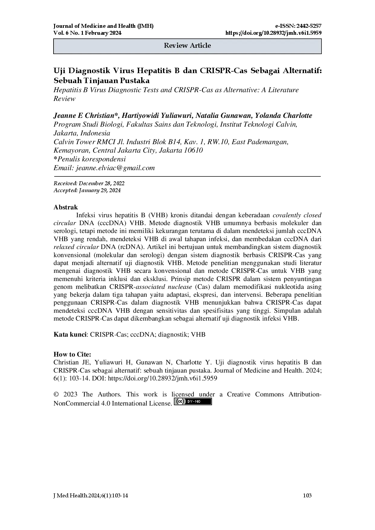 juris Uji Diagnostik Virus Hepatitis B dan CRISPR Cas Sebagai Alternatif Sebuah Tinjauan Pustaka