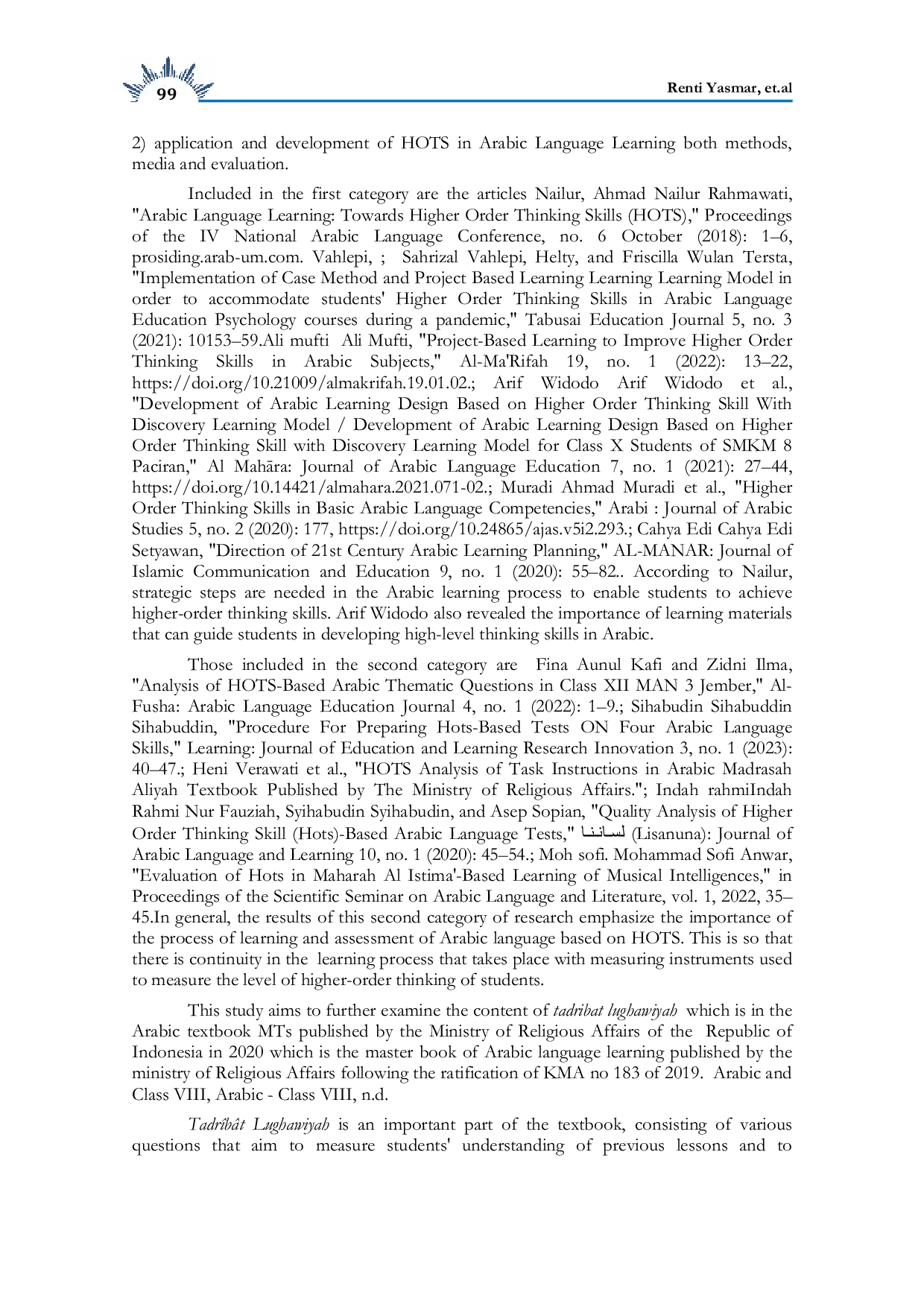 JURIS Exploration HOTS Higher Order Thinking Skills in Arabic Textbook