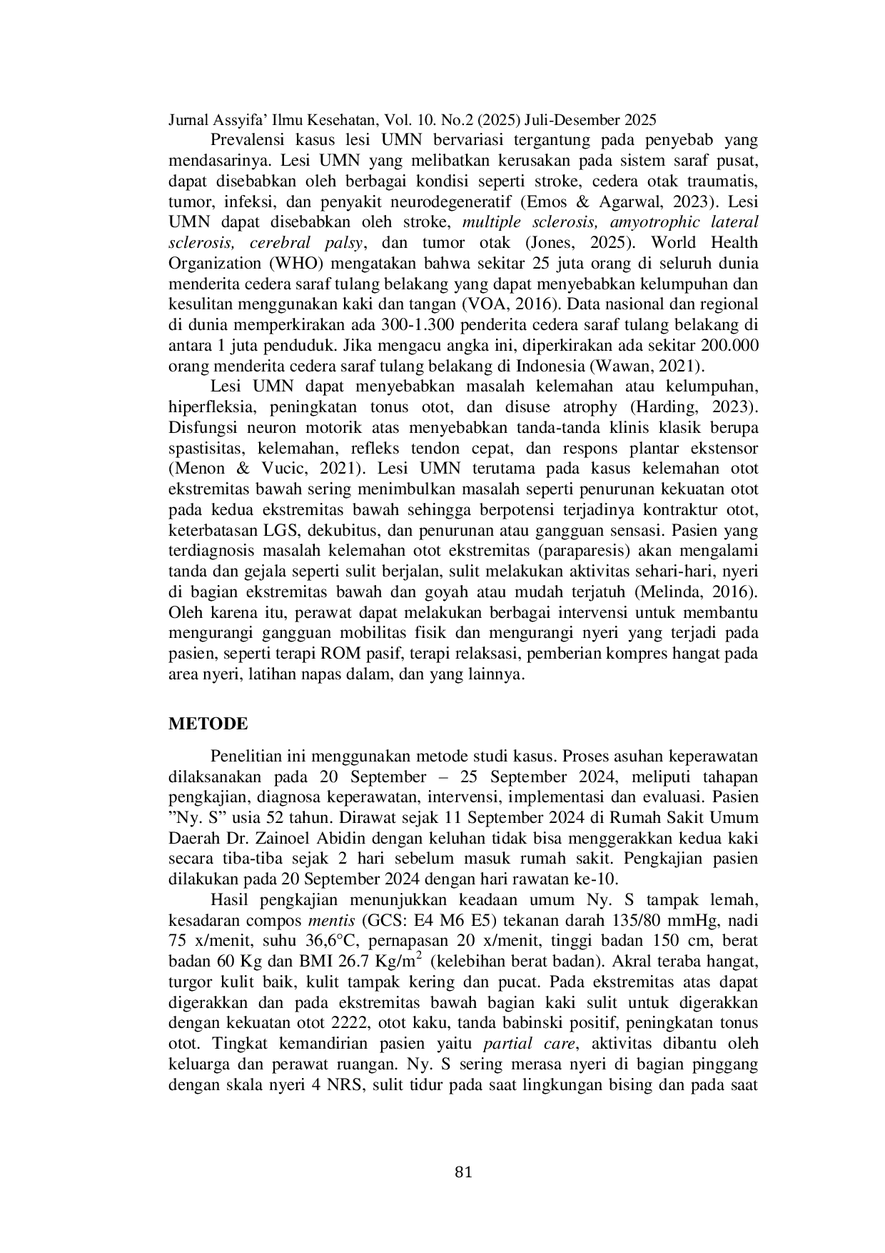 JURIS Asuhan Keperawatan pada Pasien dengan Lesi Upper Motor Neuron Asuhan Keperawatan pada Pasien dengan Lesi Upper Motor Neuron