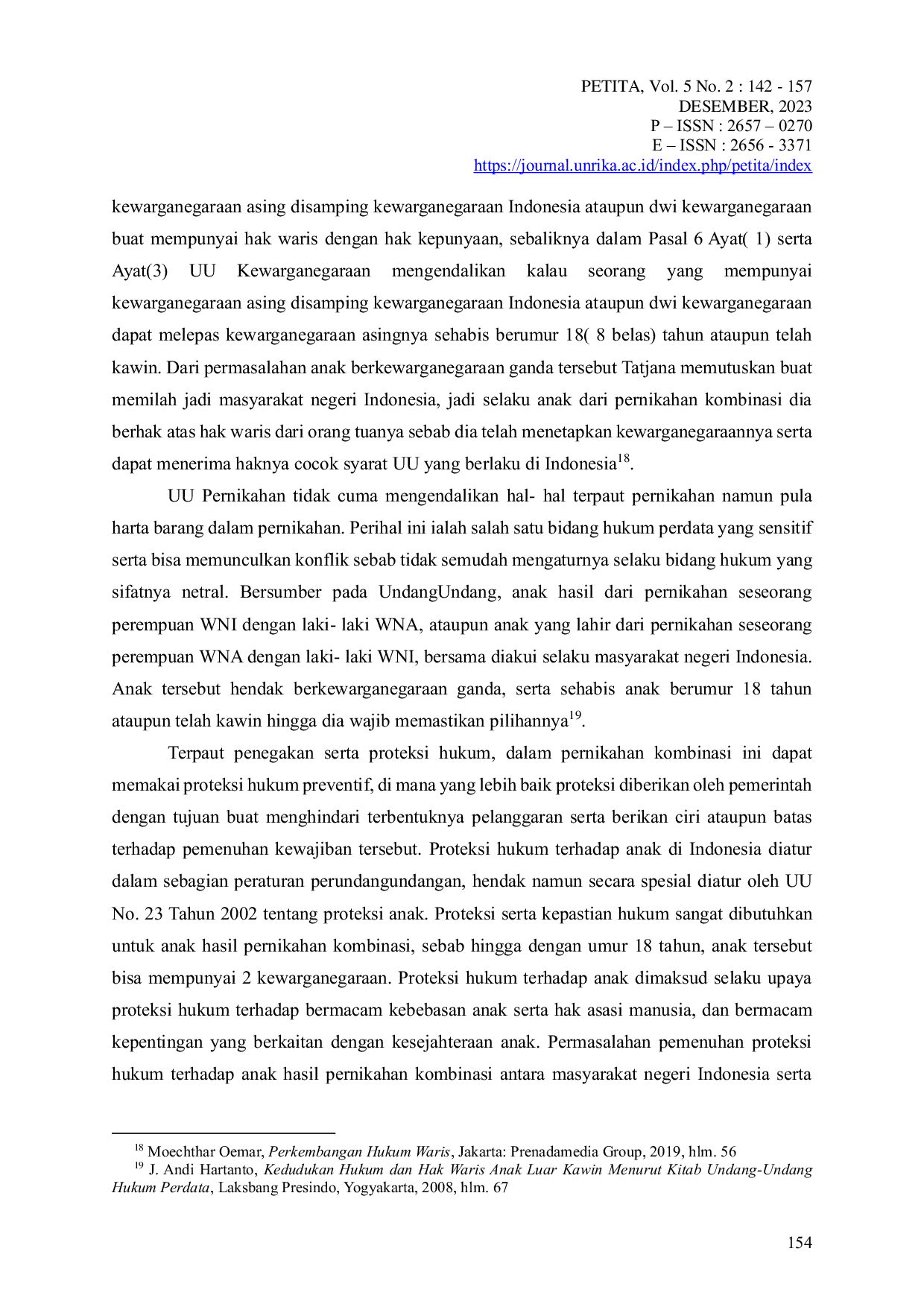 JURIS Tinjauan Perlindungan Hukum Waris Terhadap Anak Berkewarganegaraan Asing Ditinjau Dari Hukum Perdata Yang Berlaku Di Indonesia